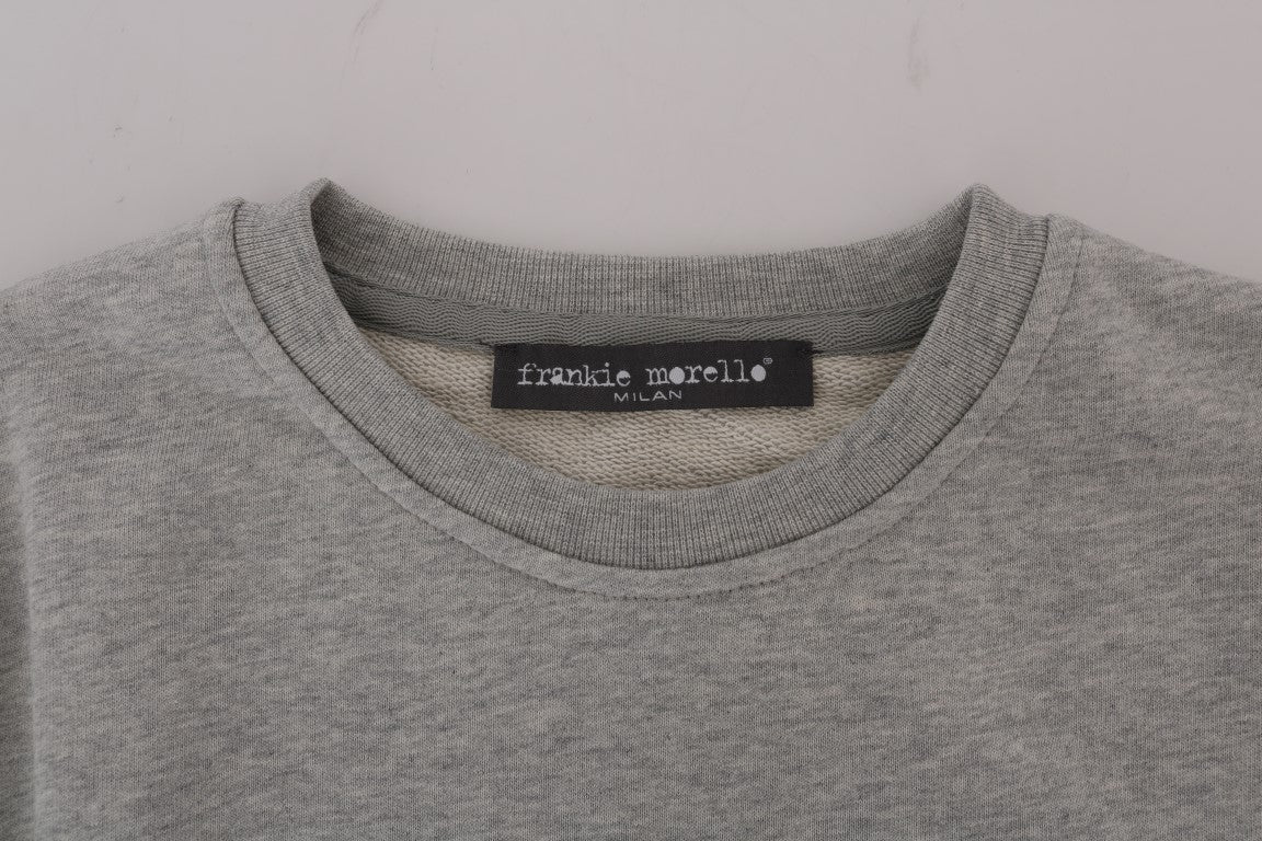 Frankie Morello Gray Cotton Crewneck Pullover Sweater | Regal Royce