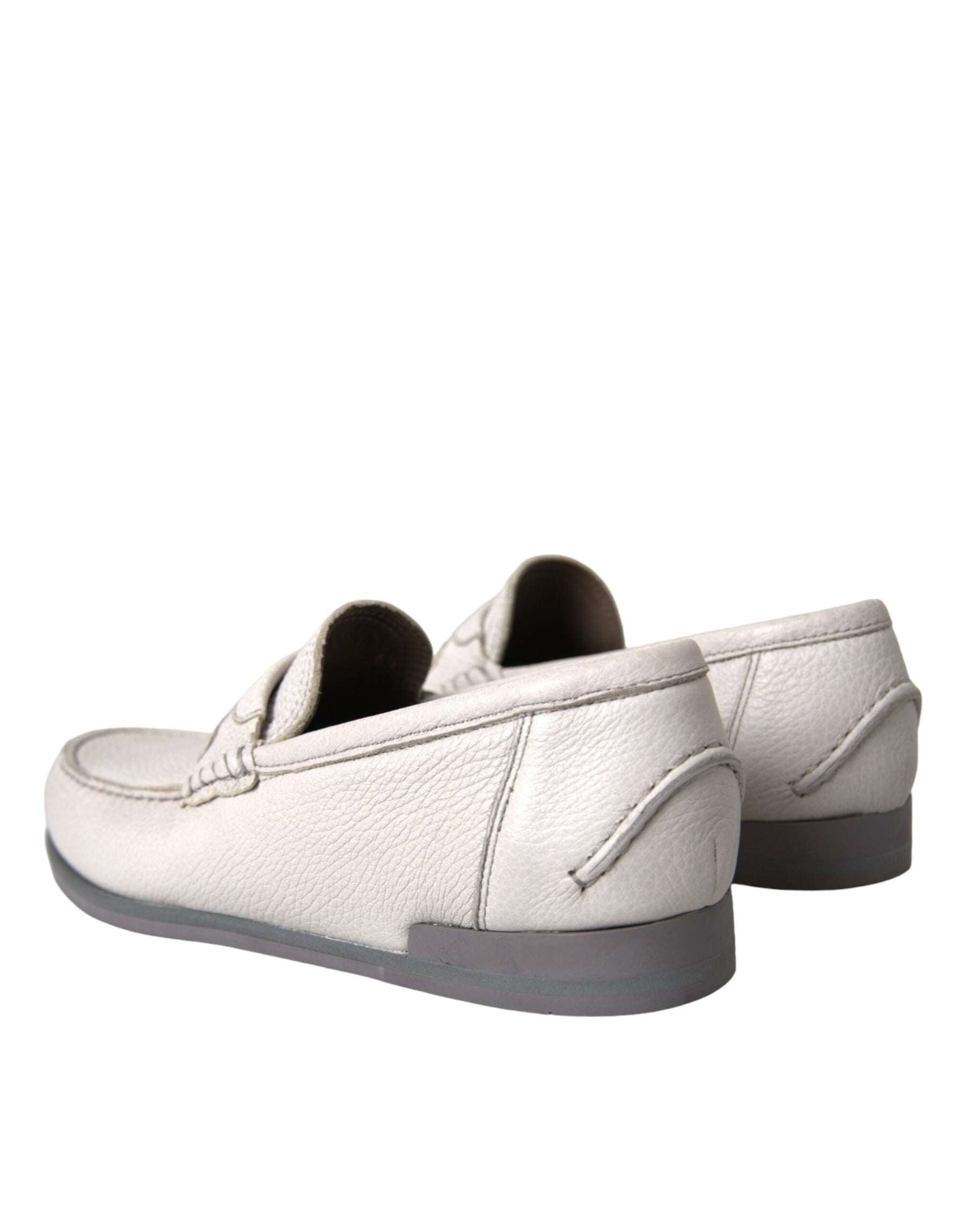 Dolce & Gabbana White Gray Leather Slip Mocassin Shoes Loafer | Regal Royce