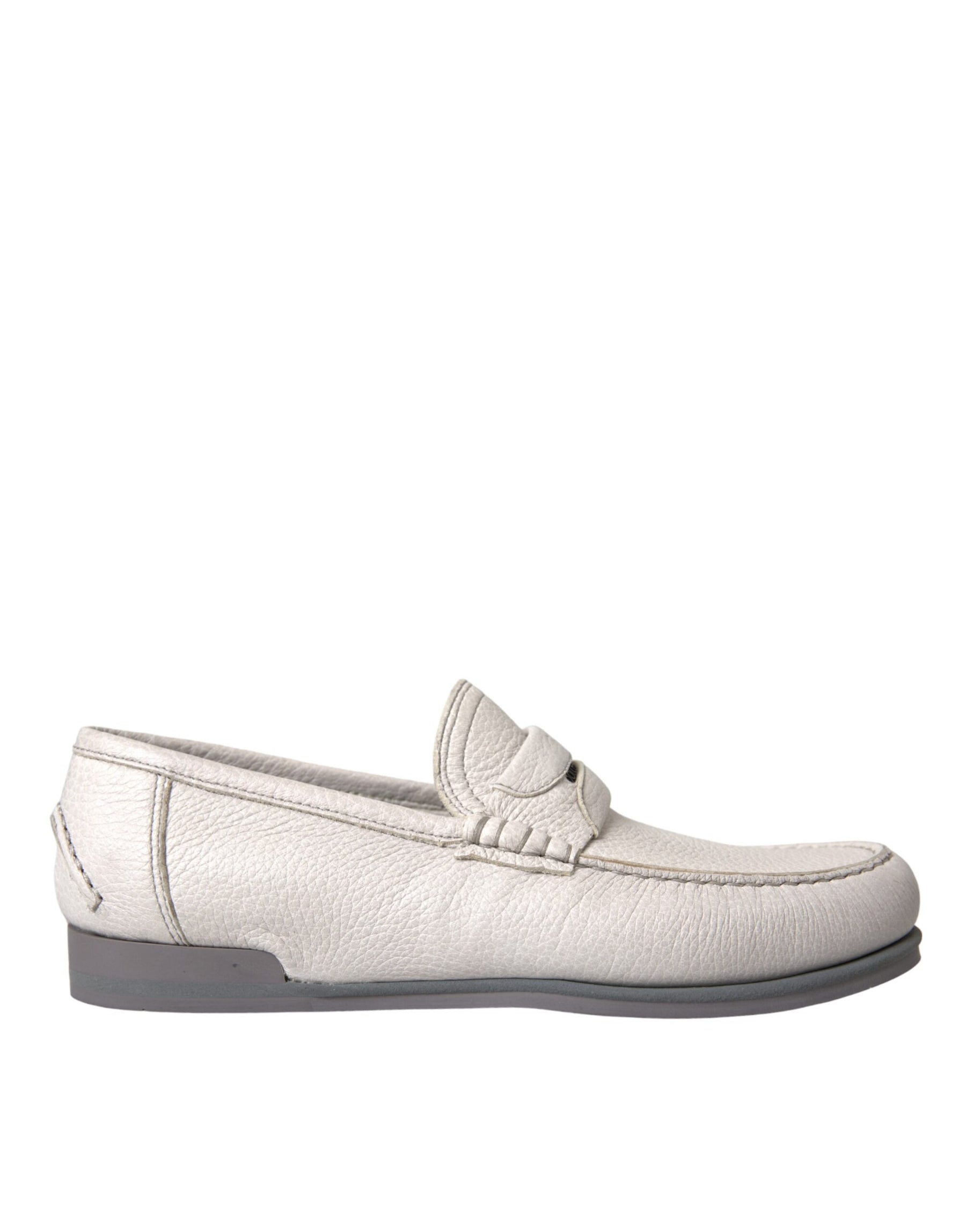 Dolce & Gabbana White Gray Leather Slip Mocassin Shoes Loafer | Regal Royce