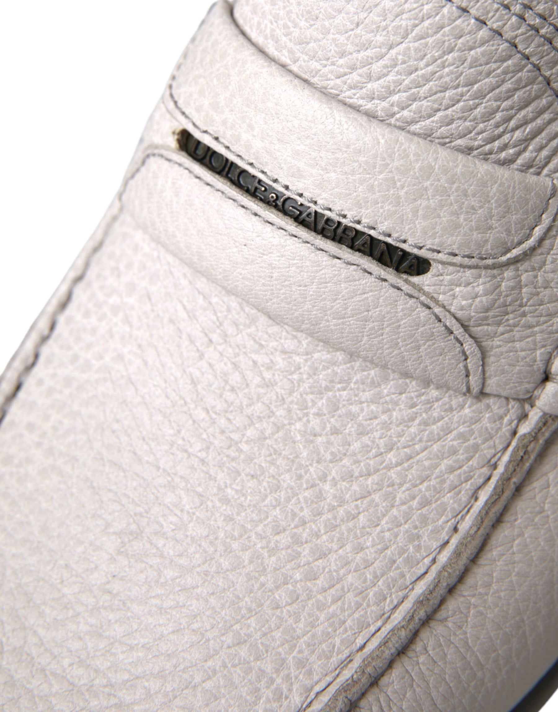 Dolce & Gabbana White Gray Leather Slip Mocassin Shoes Loafer | Regal Royce