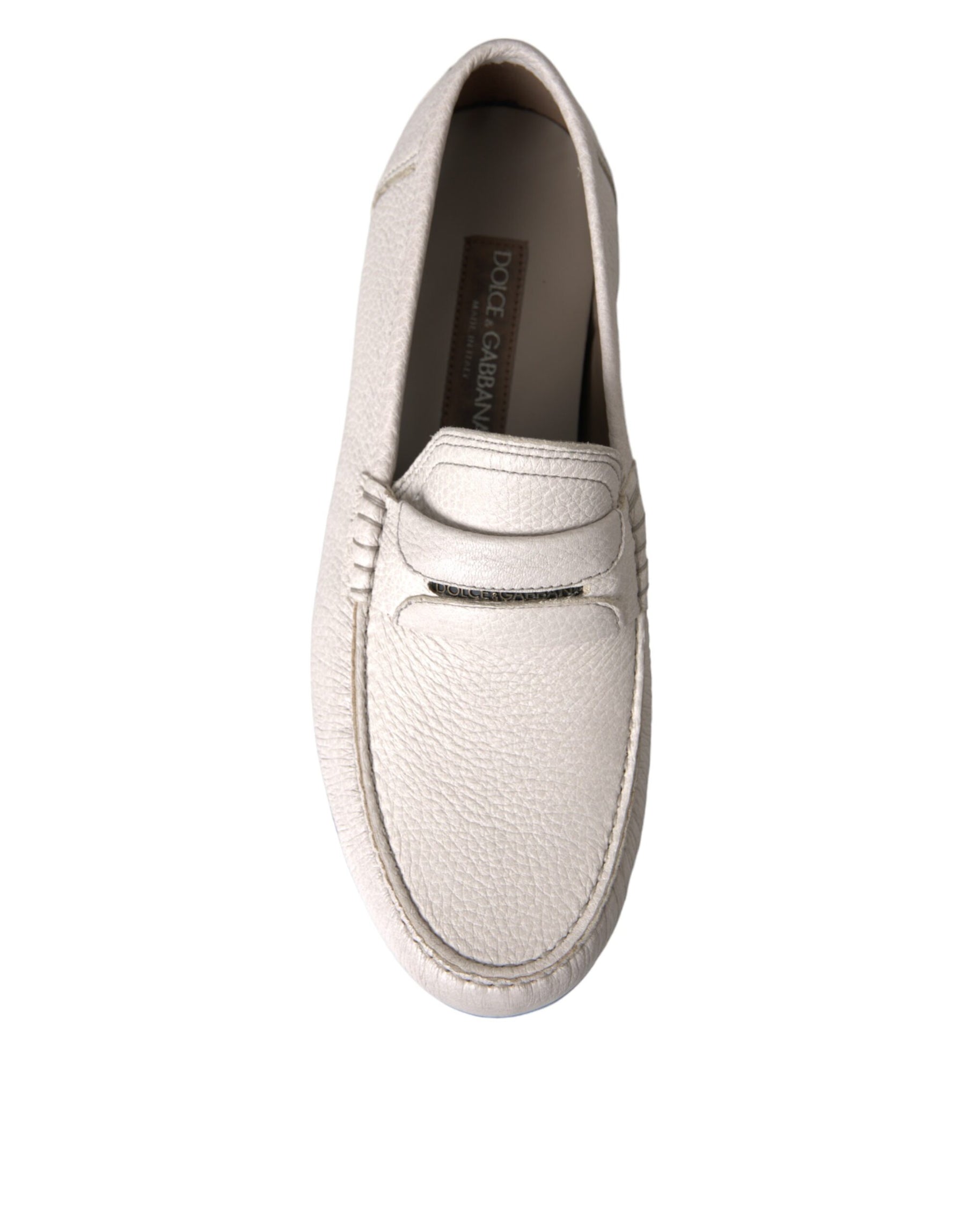 Dolce & Gabbana White Gray Leather Slip Mocassin Shoes Loafer | Regal Royce