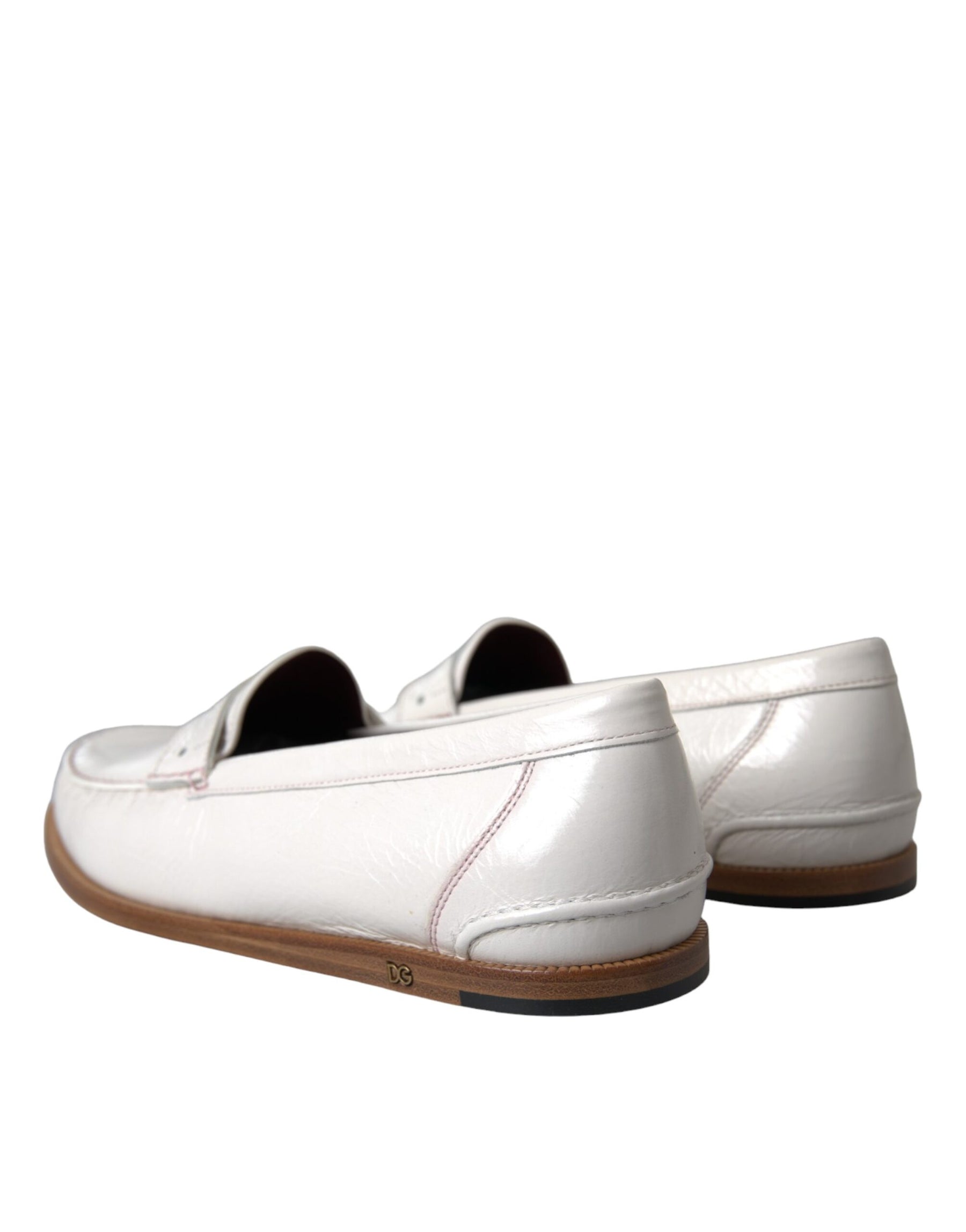 Dolce & Gabbana White Leather Slip On Mocassin Loafers Shoes | Regal Royce