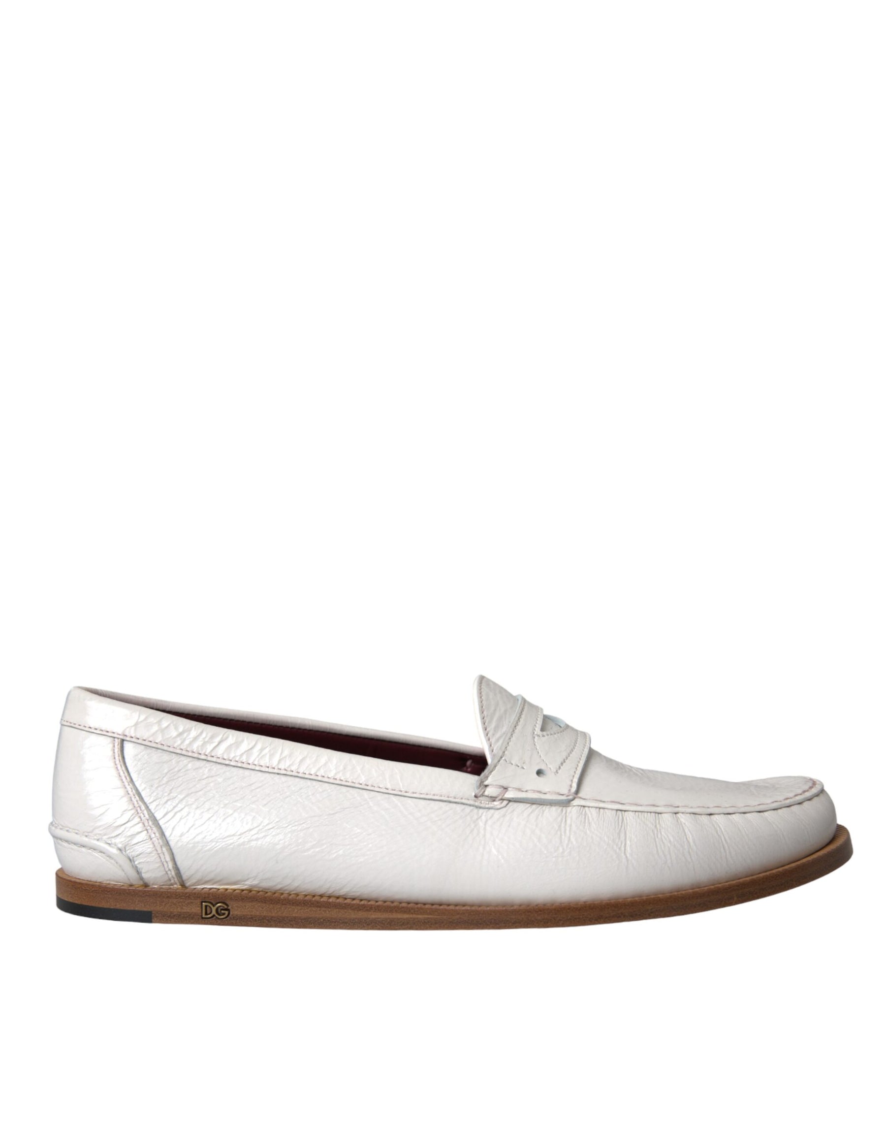 Dolce & Gabbana White Leather Slip On Mocassin Loafers Shoes | Regal Royce