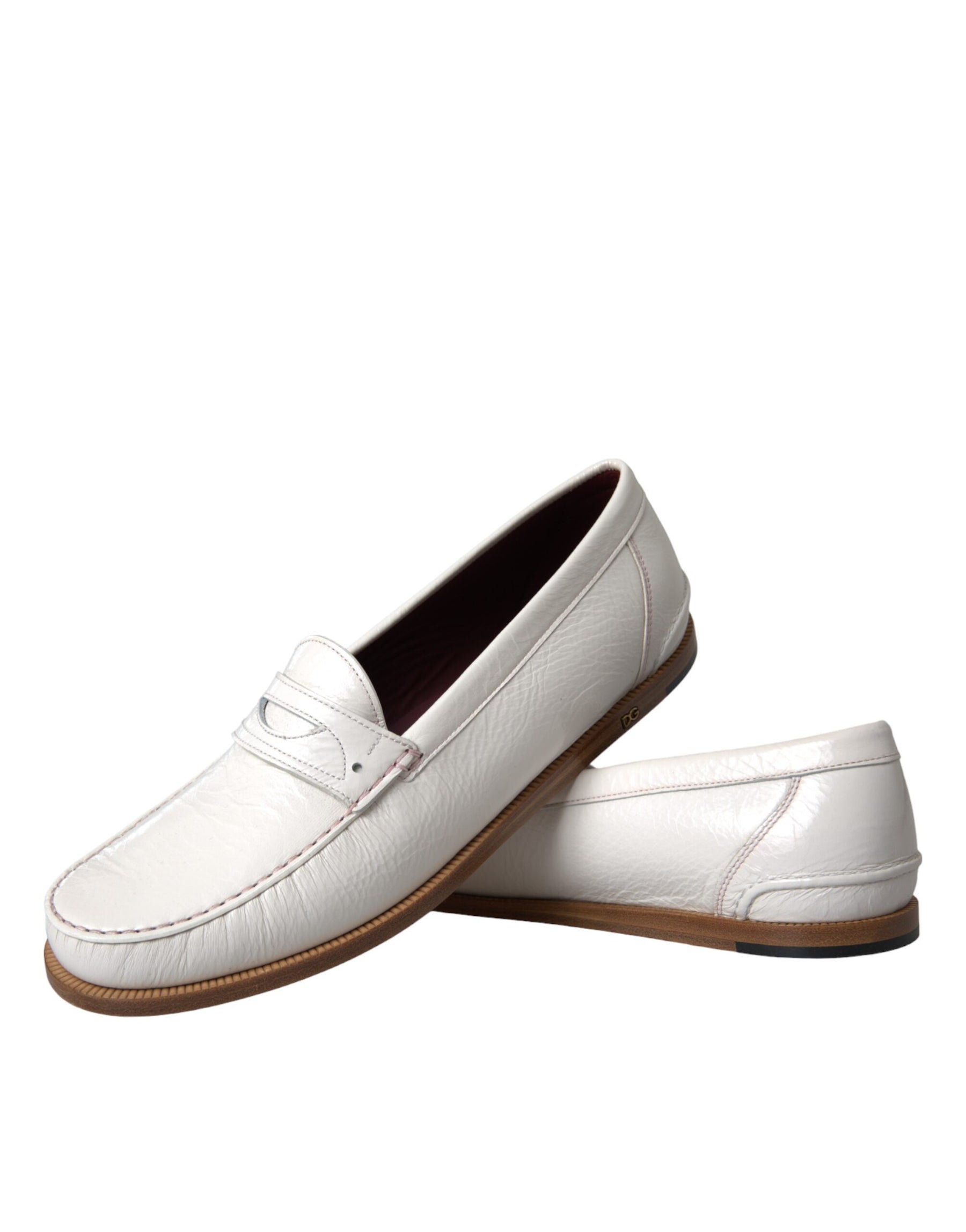 Dolce & Gabbana White Leather Slip On Mocassin Loafers Shoes | Regal Royce