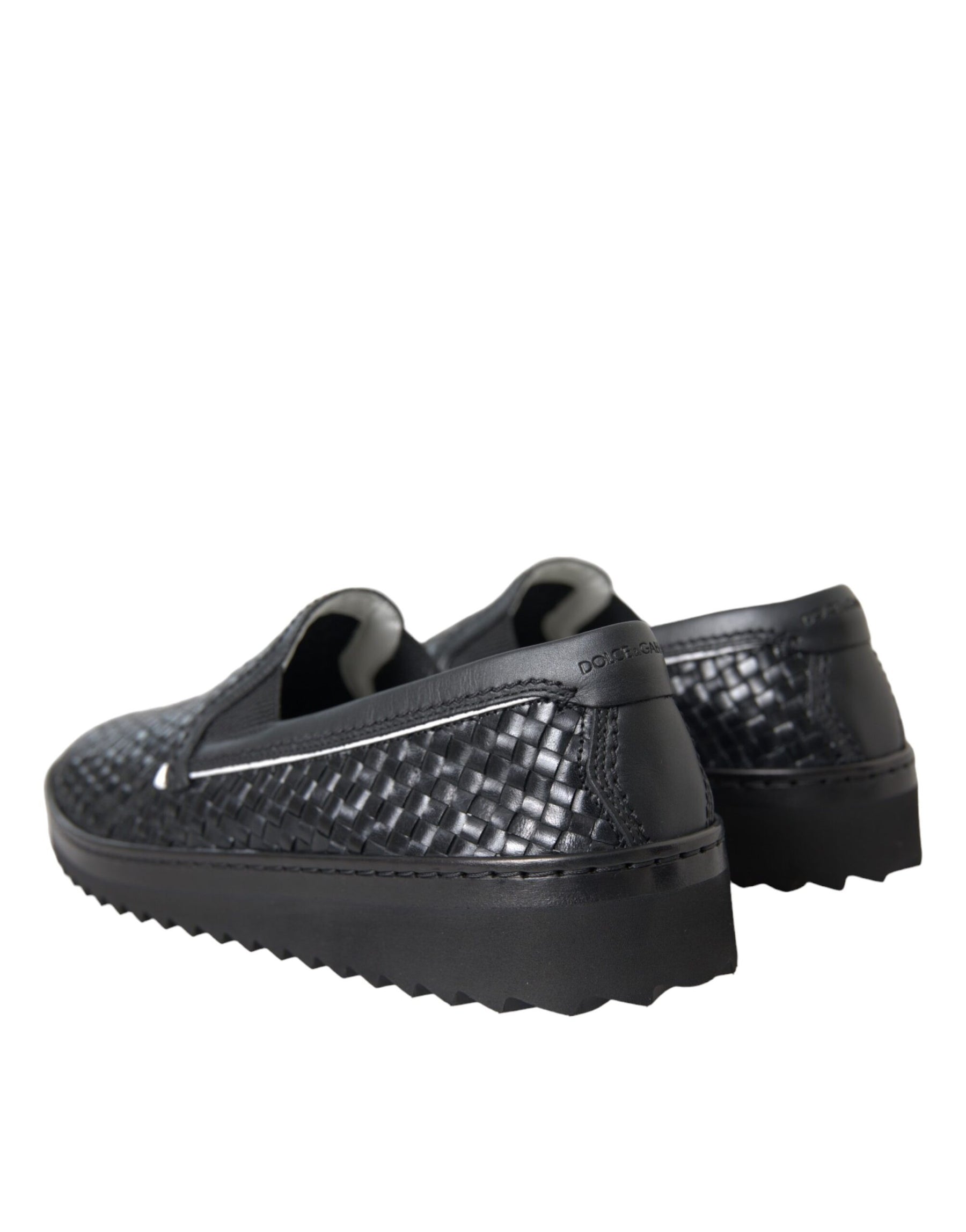 Dolce & Gabbana Black Woven Buffalo Leather Men Loafers Shoes | Regal Royce