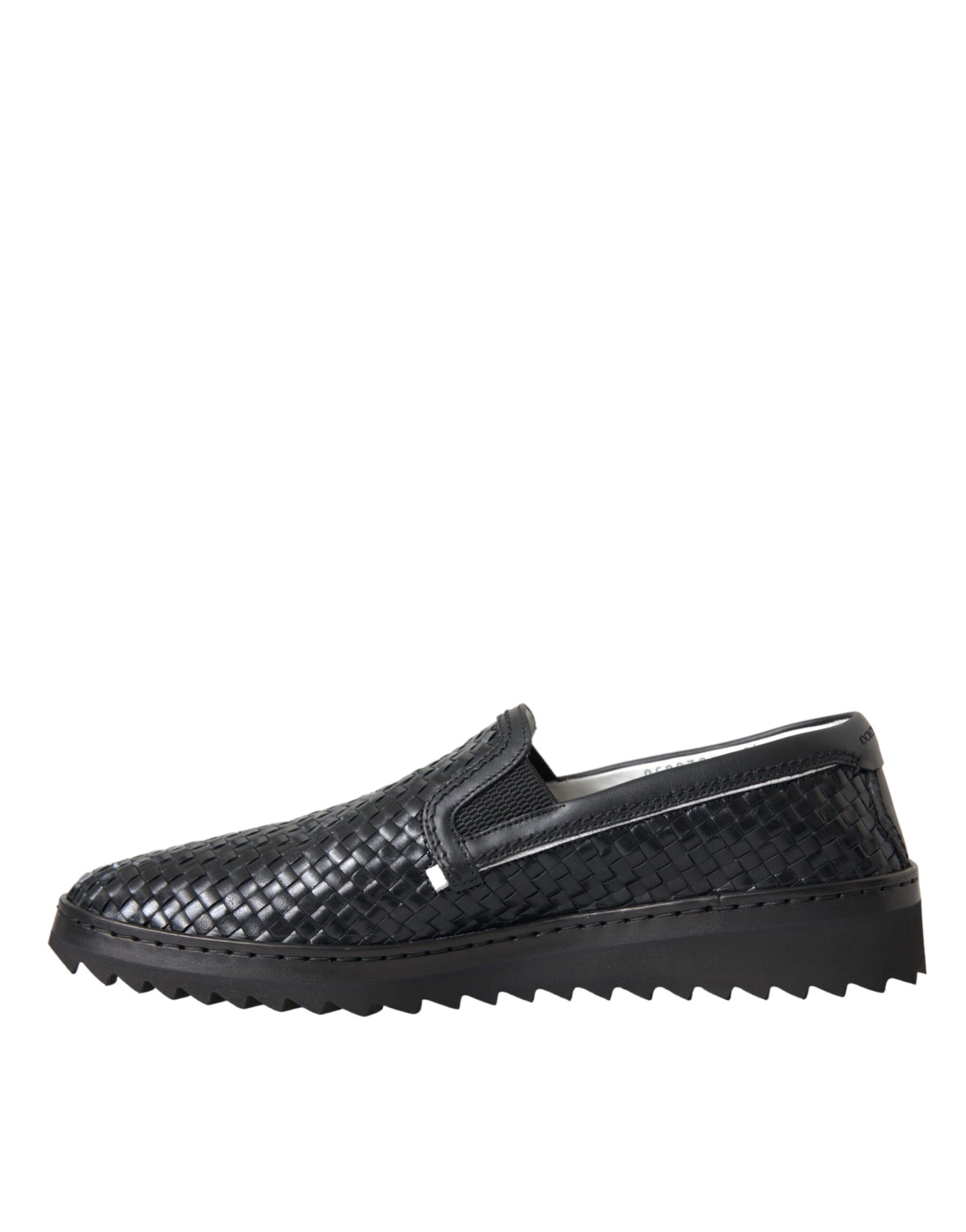 Dolce & Gabbana Black Woven Buffalo Leather Men Loafers Shoes | Regal Royce