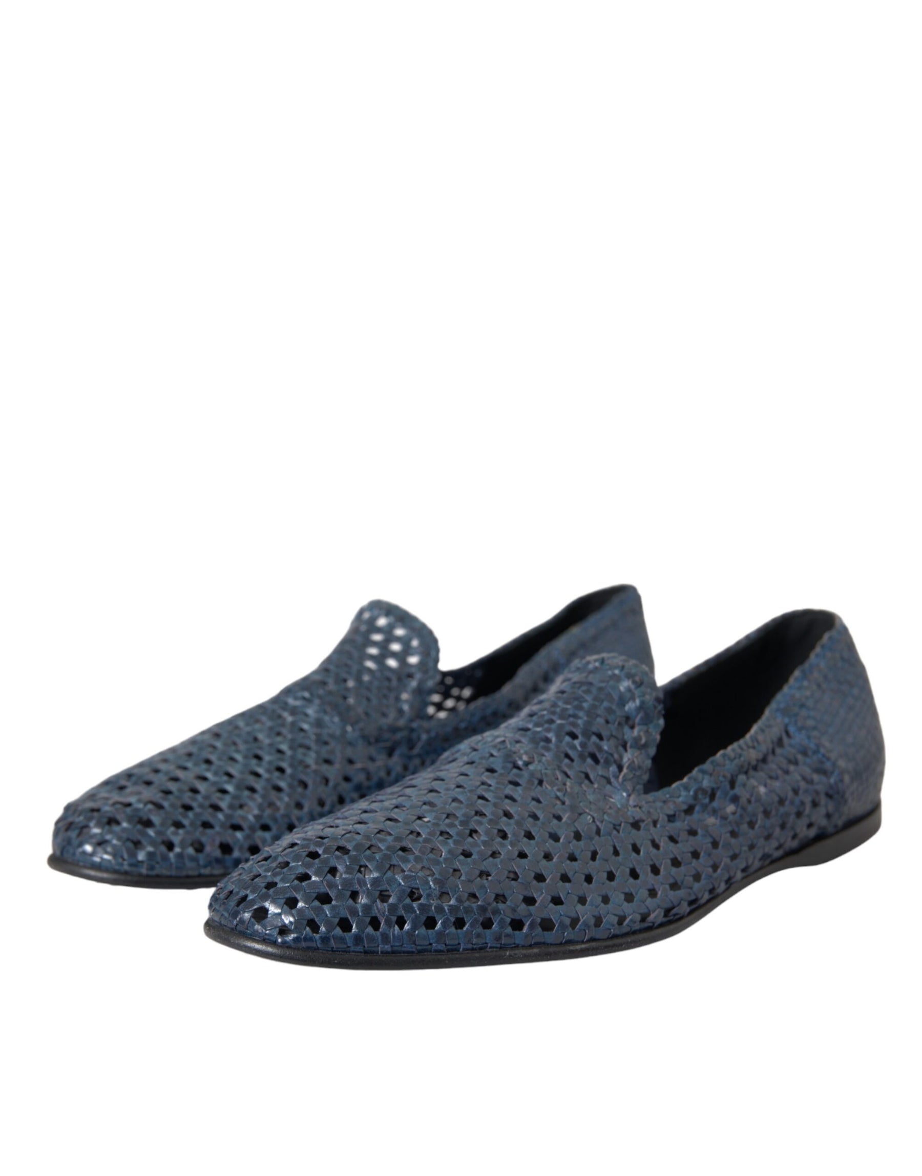 Dolce & Gabbana Blue Woven Leather Slip On Loafers Men Shoes | Regal Royce