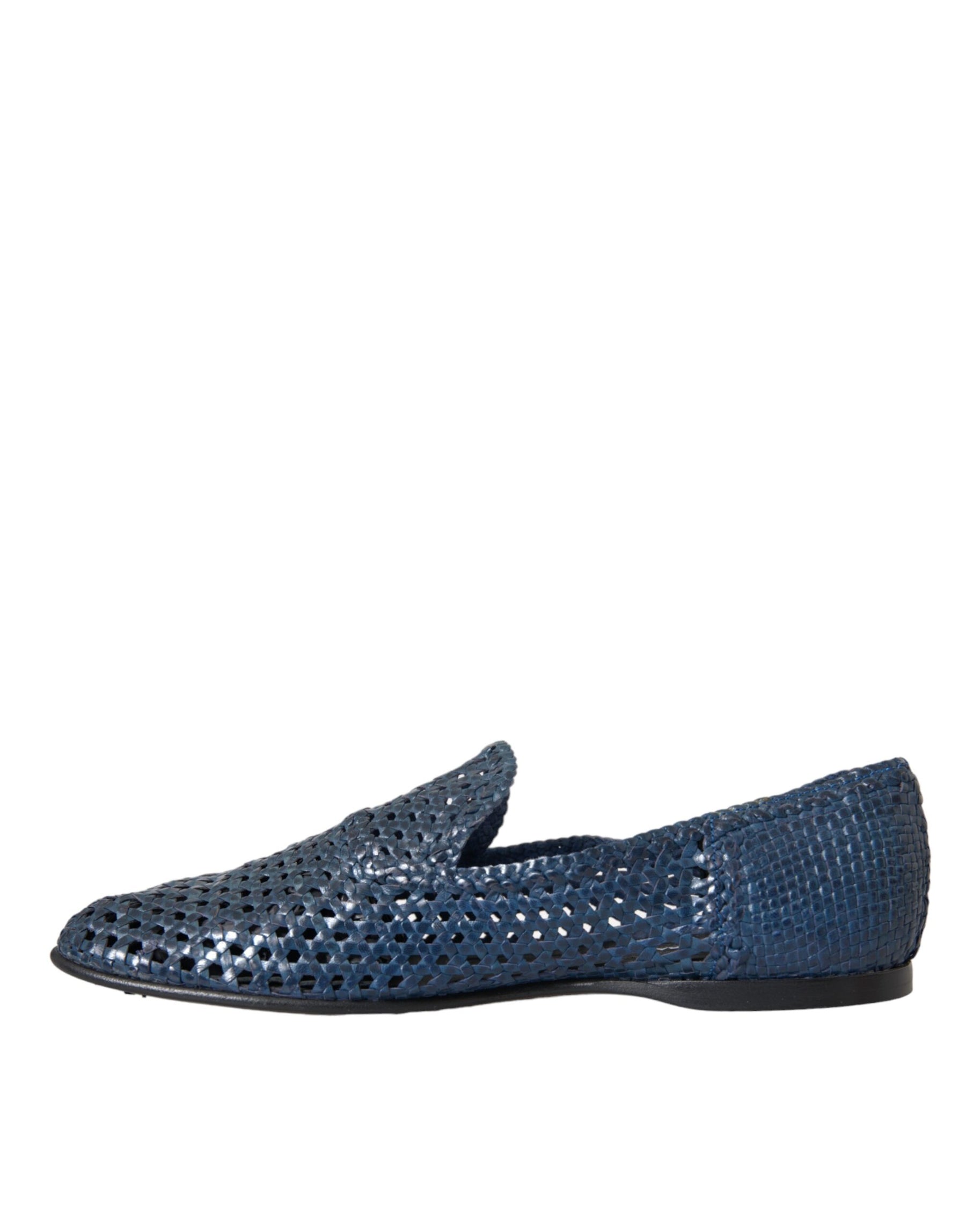 Dolce & Gabbana Blue Woven Leather Slip On Loafers Men Shoes | Regal Royce