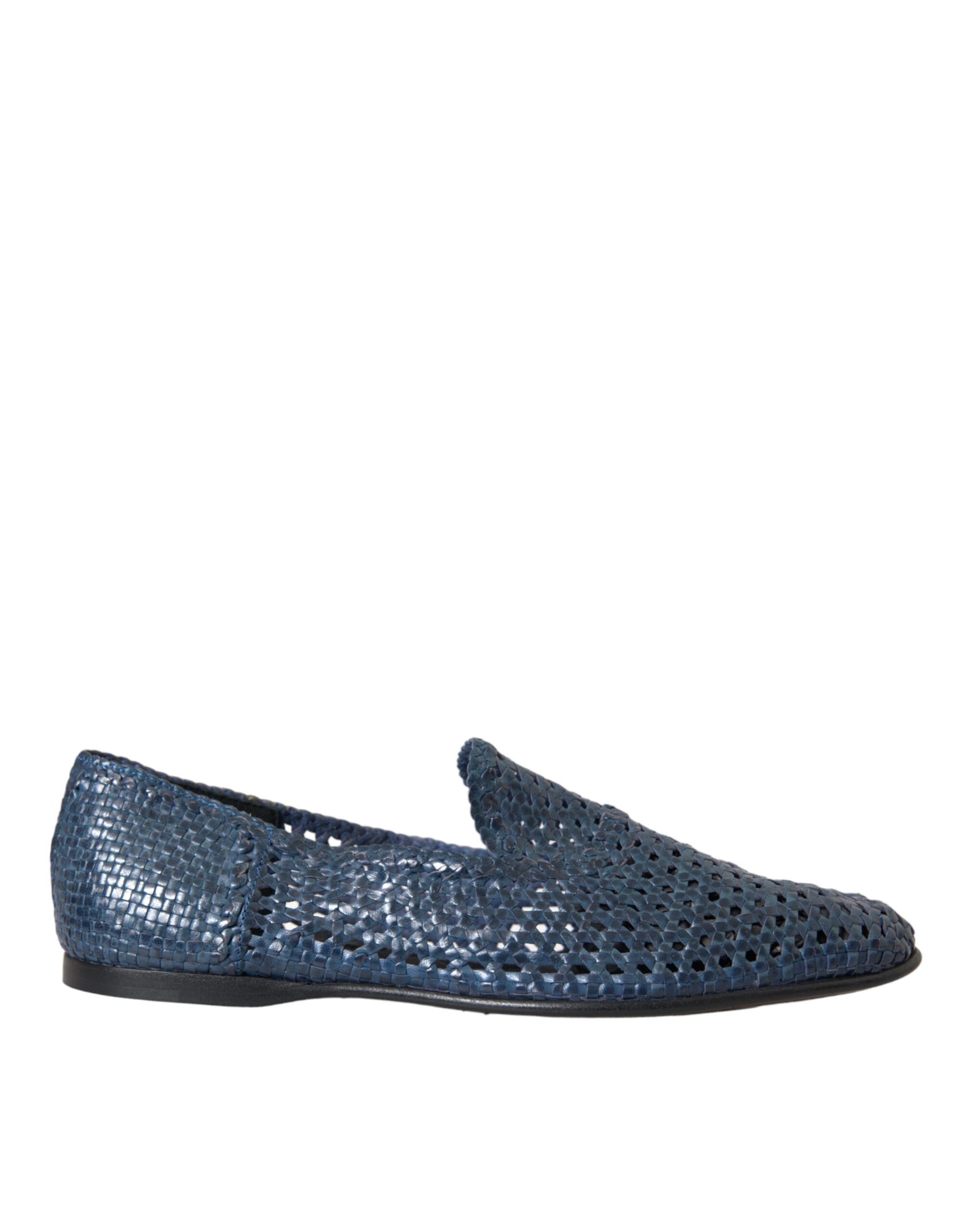 Dolce & Gabbana Blue Woven Leather Slip On Loafers Men Shoes | Regal Royce