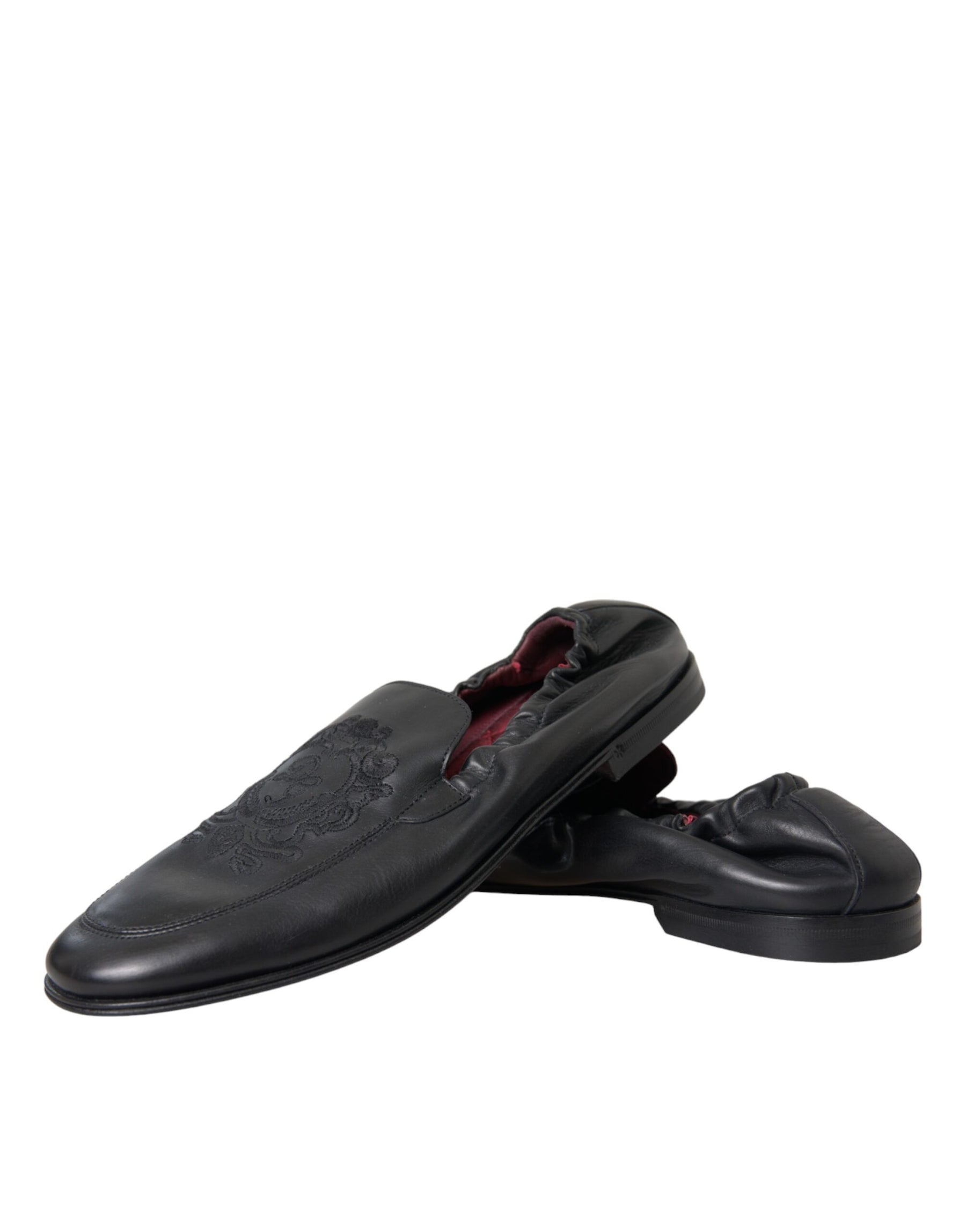 Dolce & Gabbana Black Logo Embroidered Leather Loafer Men Dress Shoes | Regal Royce