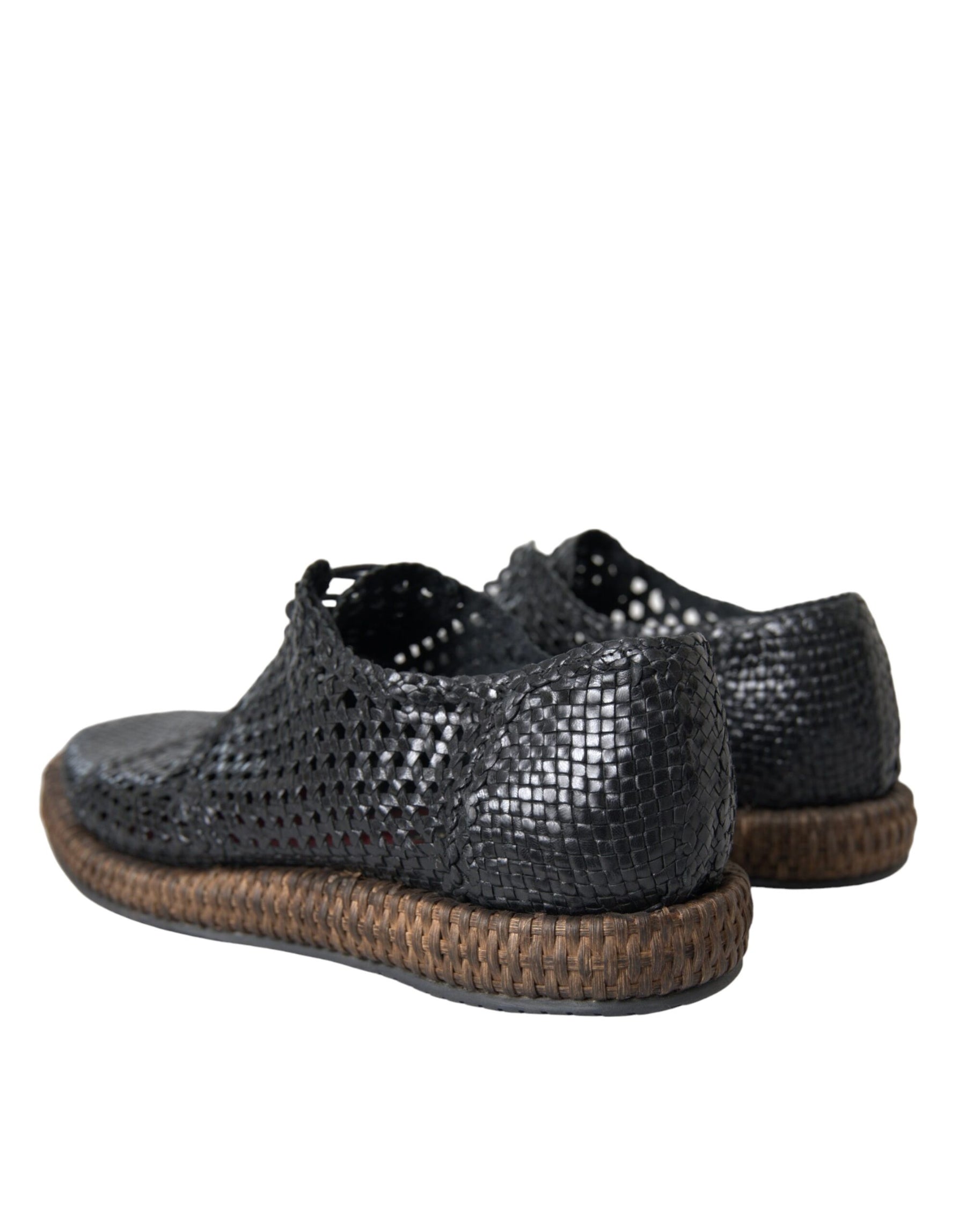 Dolce & Gabbana Black Woven Goat Leather Lace Up Derby Shoes | Regal Royce