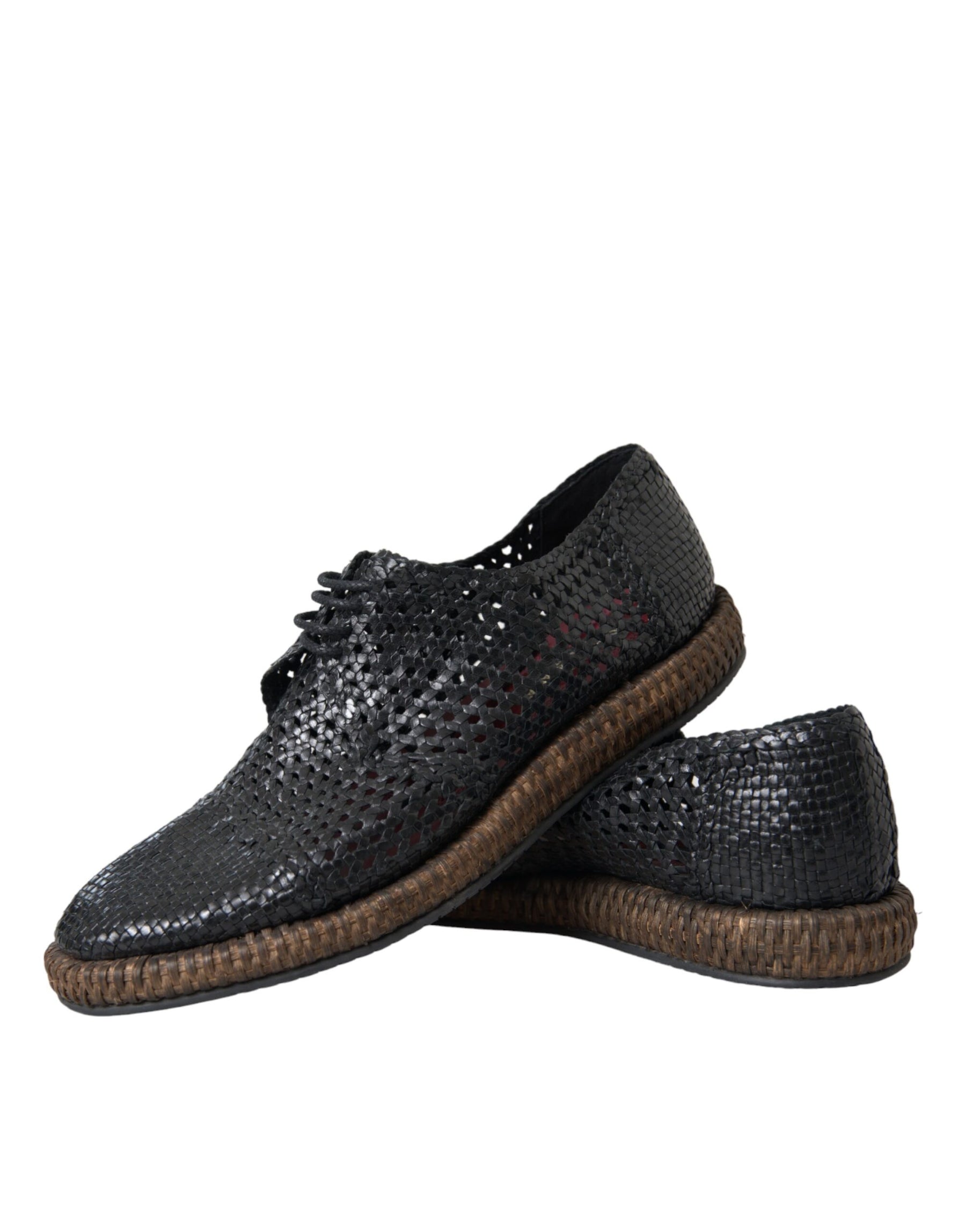 Dolce & Gabbana Black Woven Goat Leather Lace Up Derby Shoes | Regal Royce