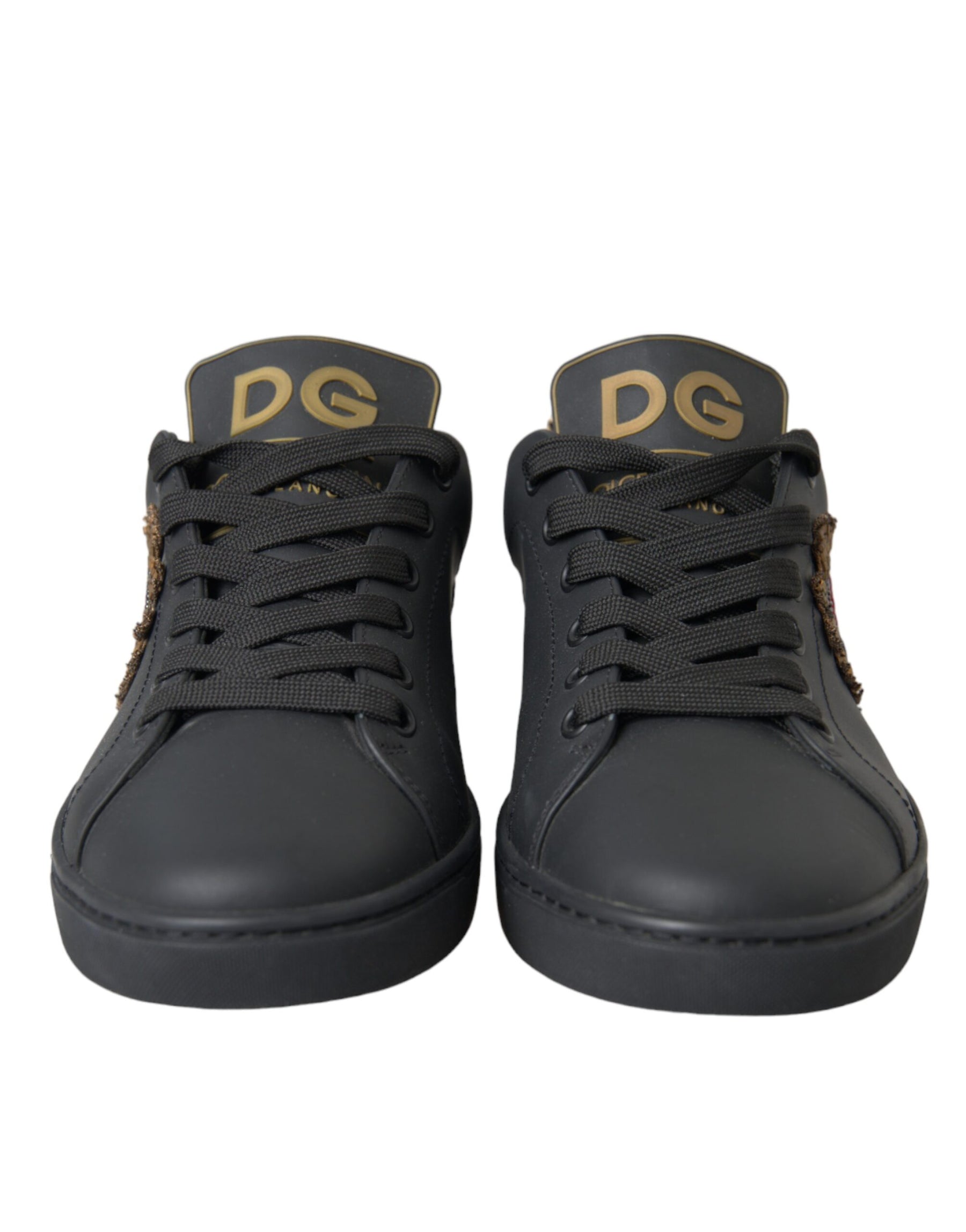 Dolce & Gabbana Black Leather Heart Embellished Sneakers Shoes | Regal Royce