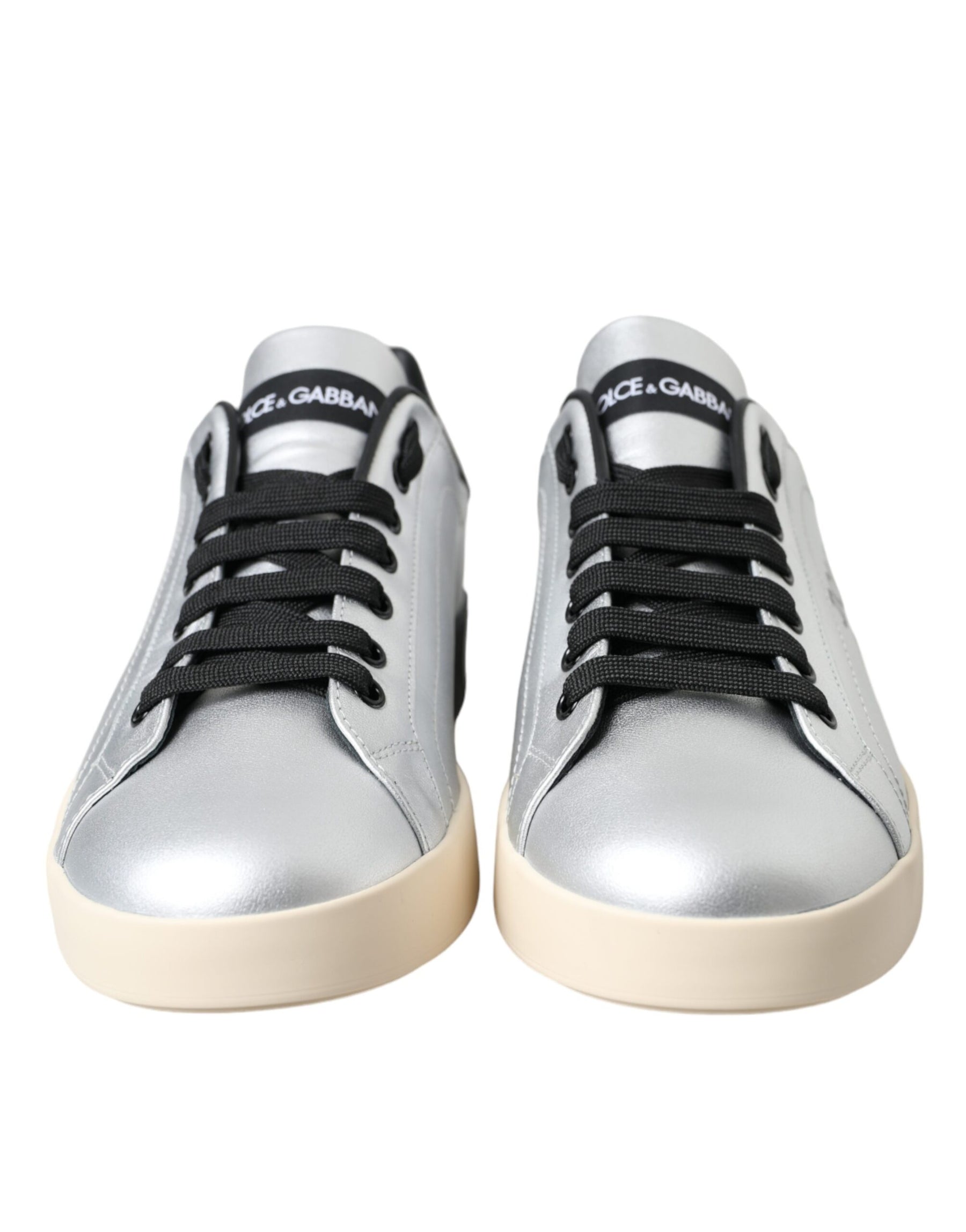 Dolce & Gabbana Silver Portofino Calf Leather Sneakers Men Shoes | Regal Royce