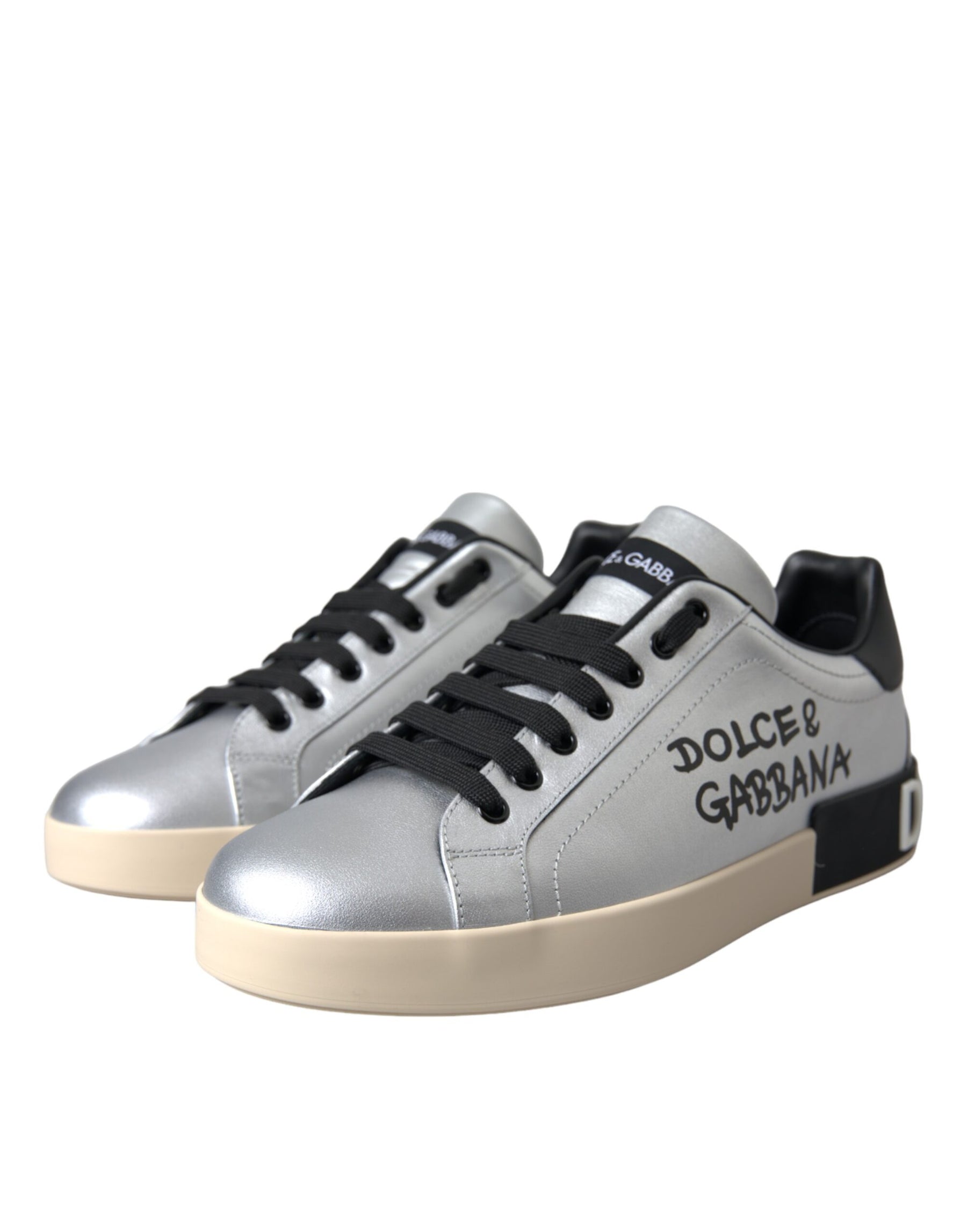 Dolce & Gabbana Silver Portofino Calf Leather Sneakers Men Shoes | Regal Royce