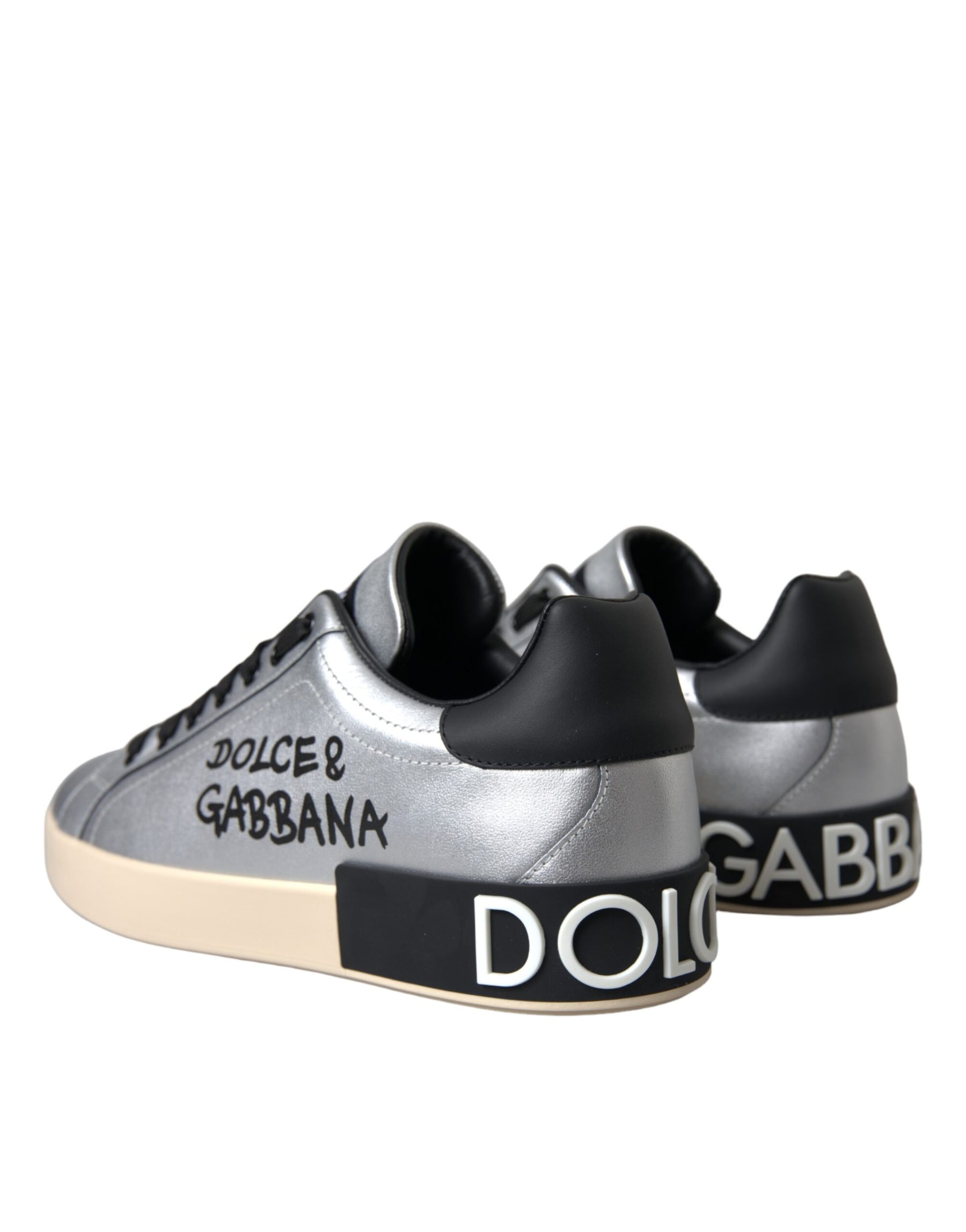 Dolce & Gabbana Silver Portofino Calf Leather Sneakers Men Shoes | Regal Royce