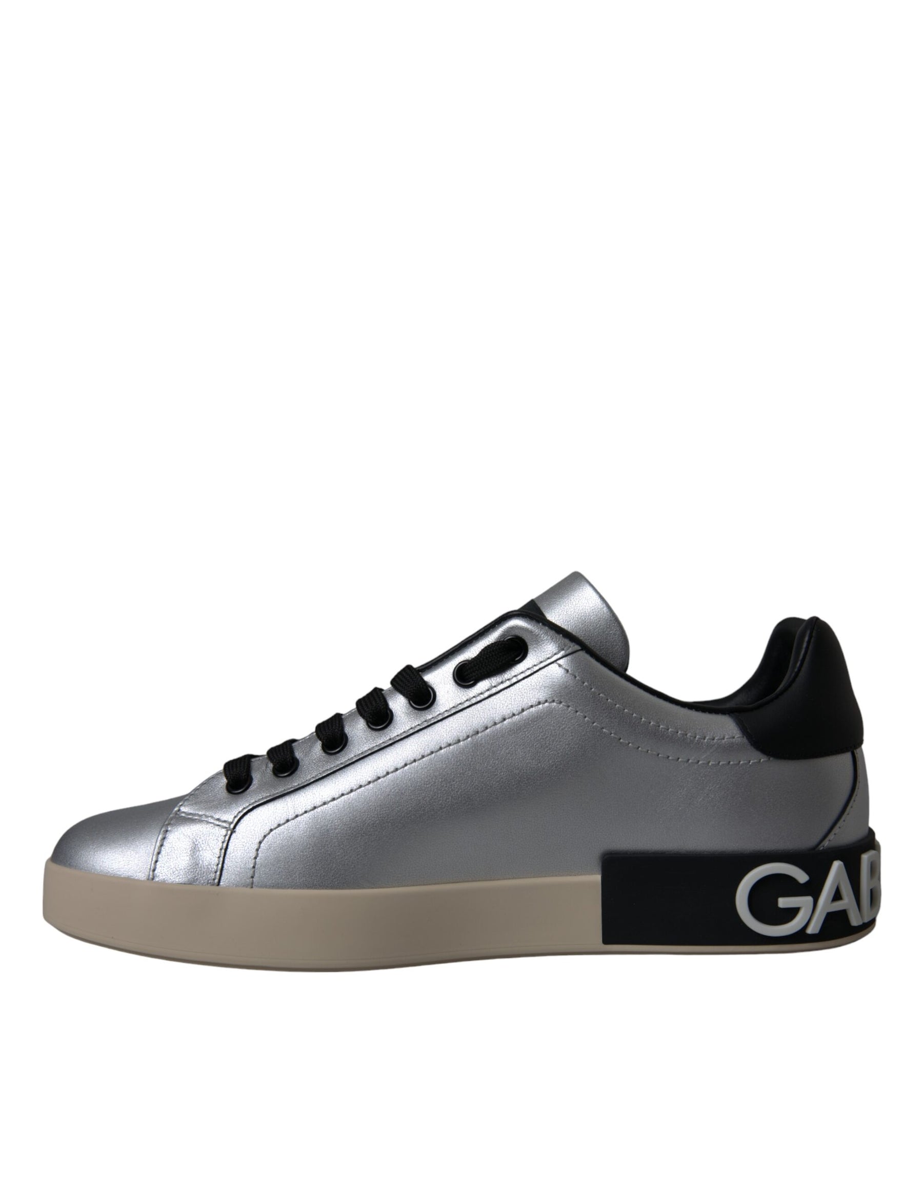 Dolce & Gabbana Silver Portofino Calf Leather Sneakers Men Shoes | Regal Royce