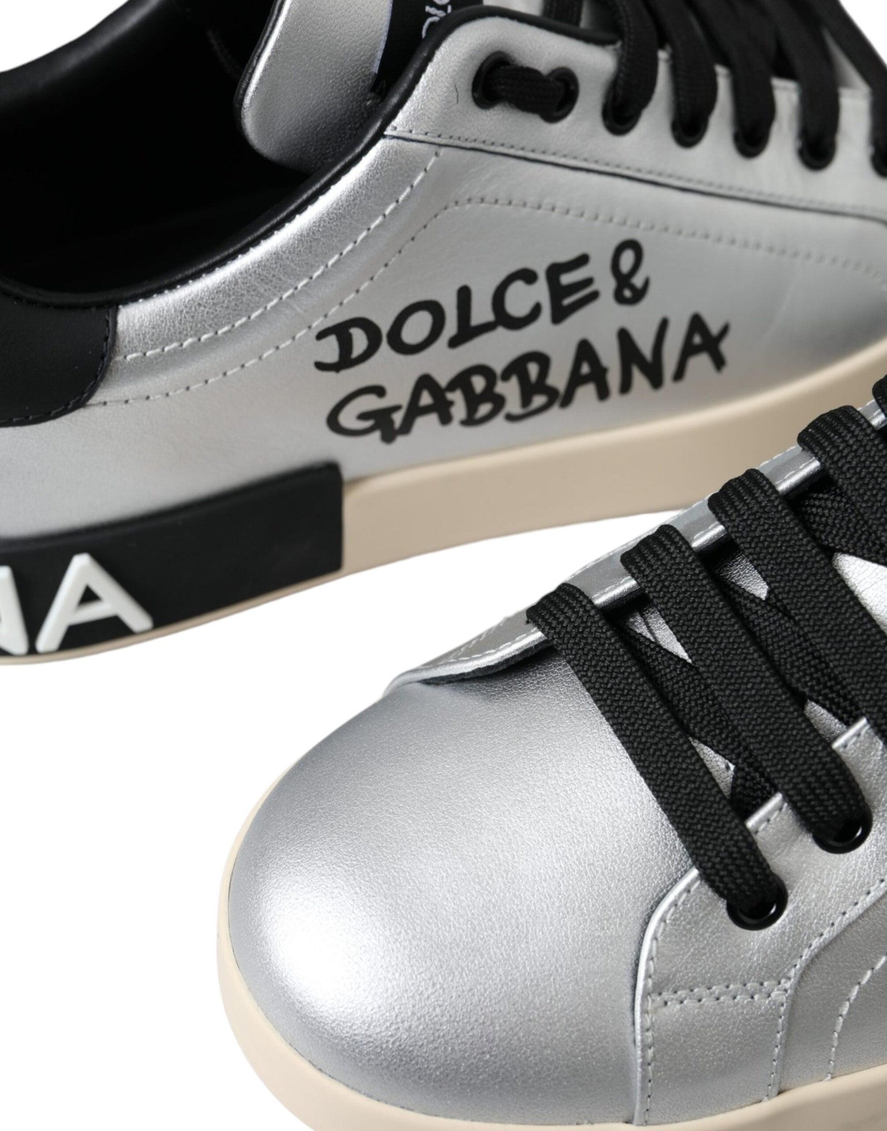 Dolce & Gabbana Silver Portofino Calf Leather Sneakers Men Shoes | Regal Royce