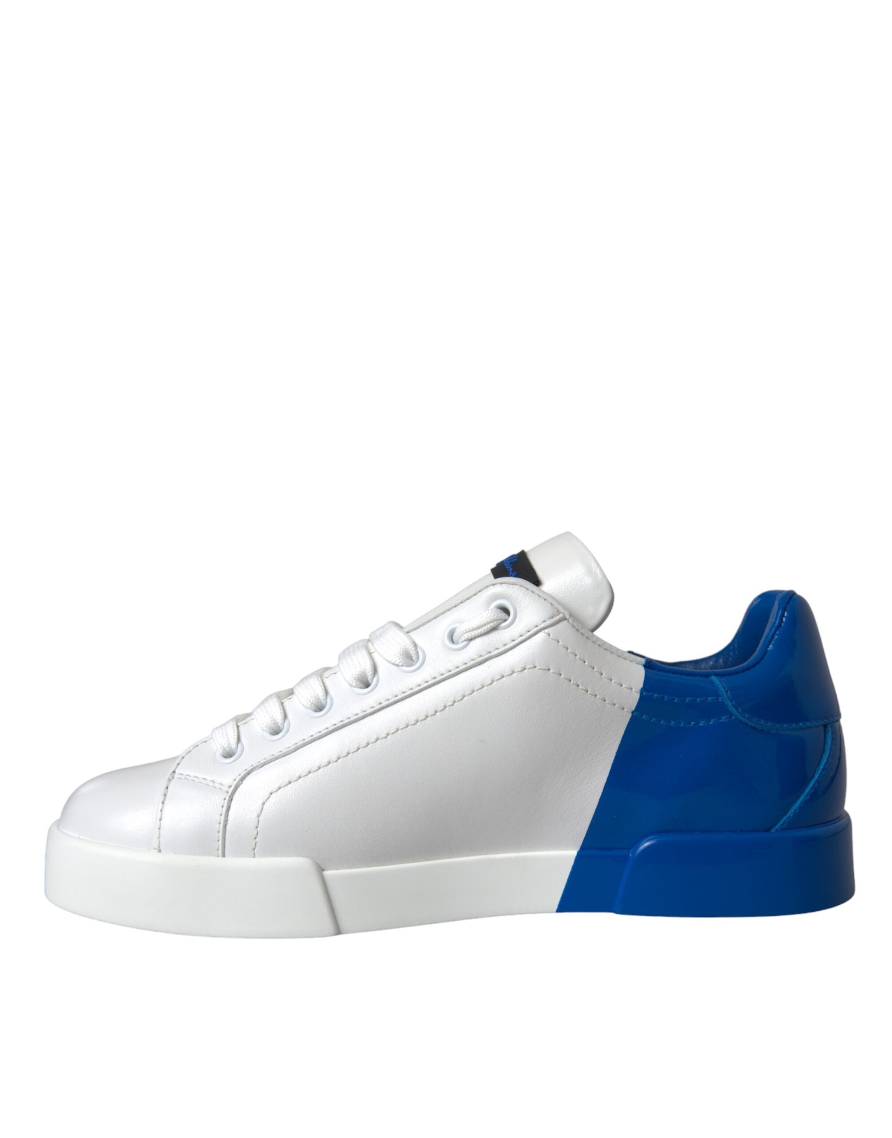 Dolce & Gabbana White Blue Leather Logo Low Top Sneakers Shoes | Regal Royce