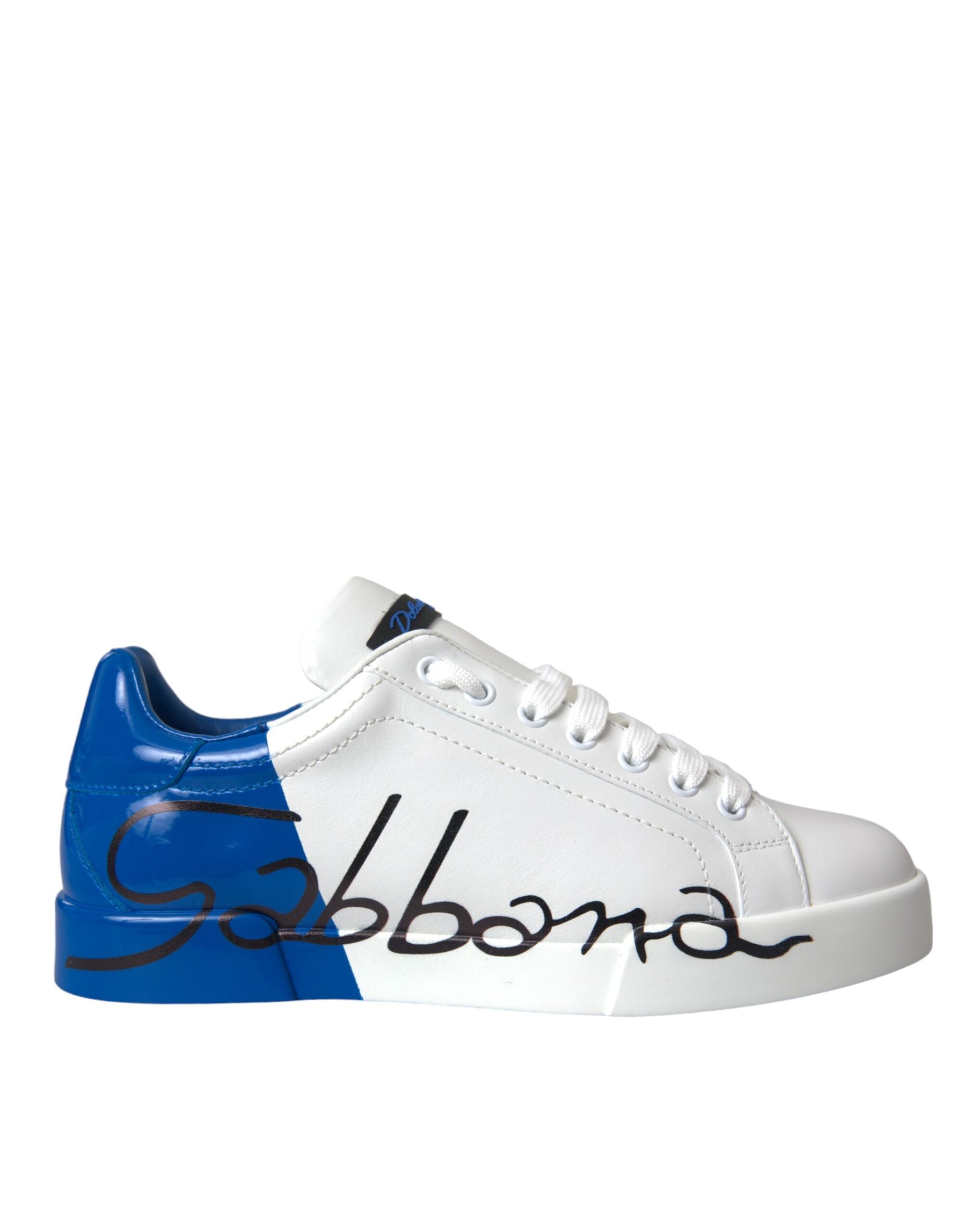 Dolce & Gabbana White Blue Leather Logo Low Top Sneakers Shoes | Regal Royce
