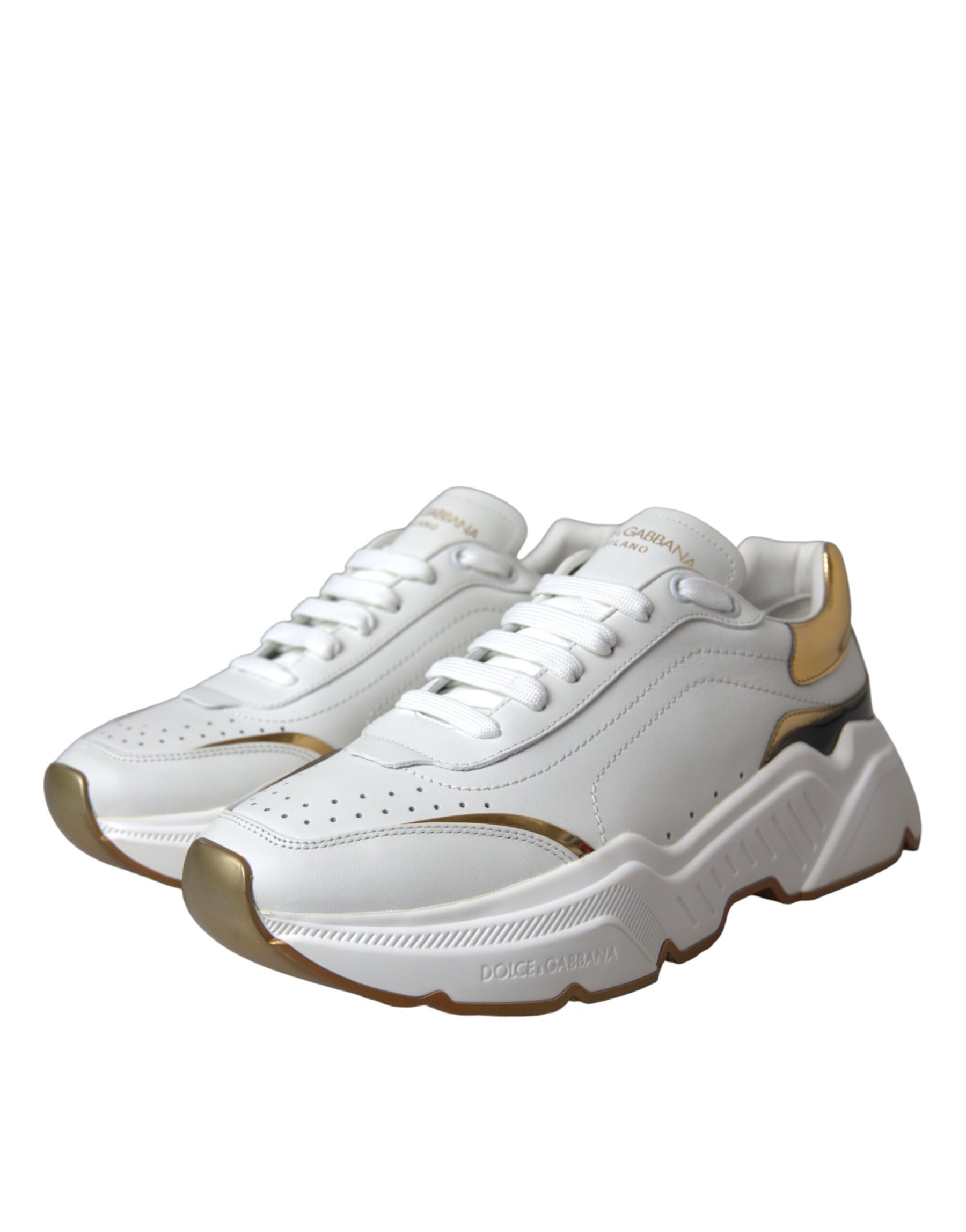 Dolce & Gabbana White Gold DAYMASTER Leather Sneakers Shoes | Regal Royce