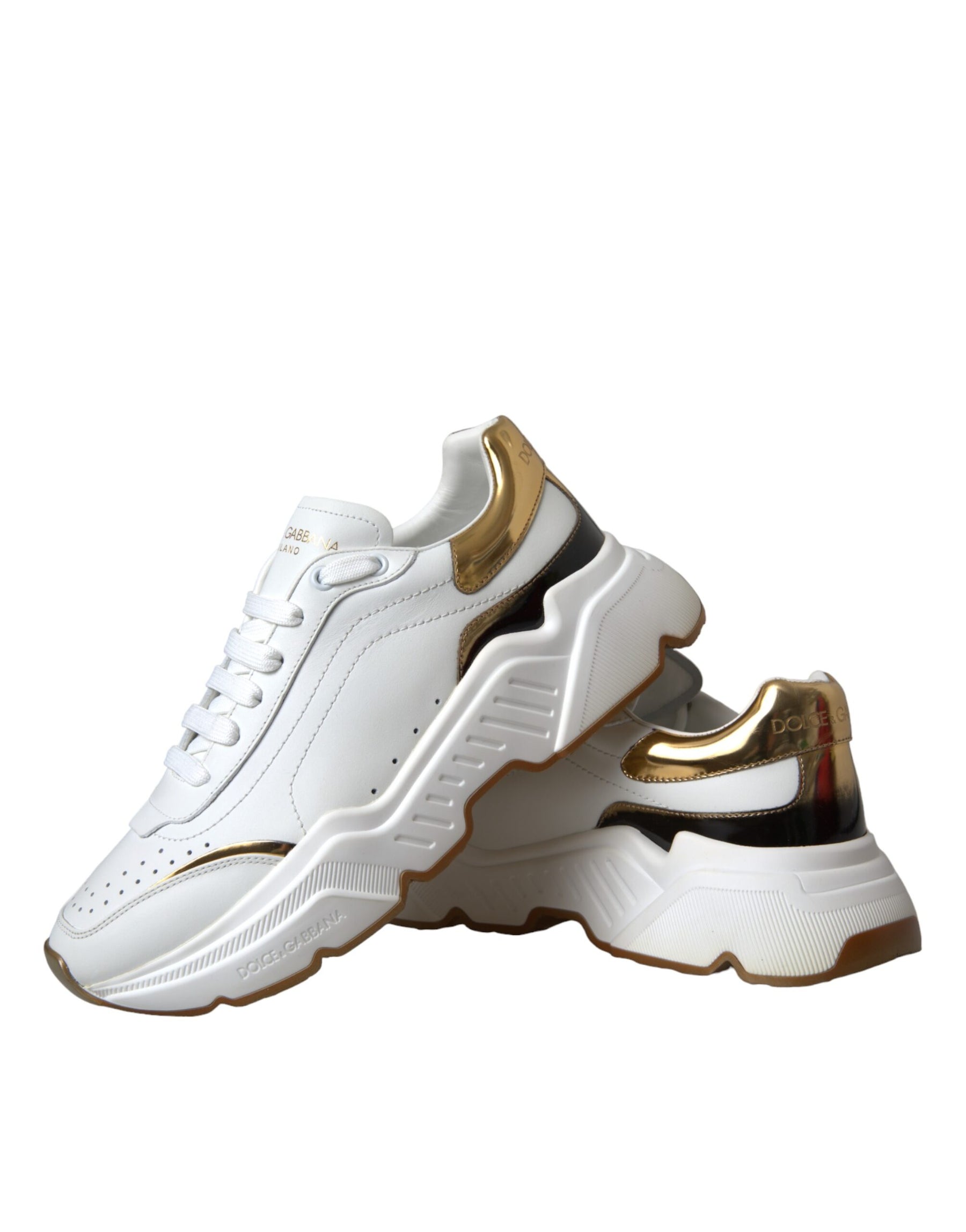 Dolce & Gabbana White Gold DAYMASTER Leather Sneakers Shoes | Regal Royce