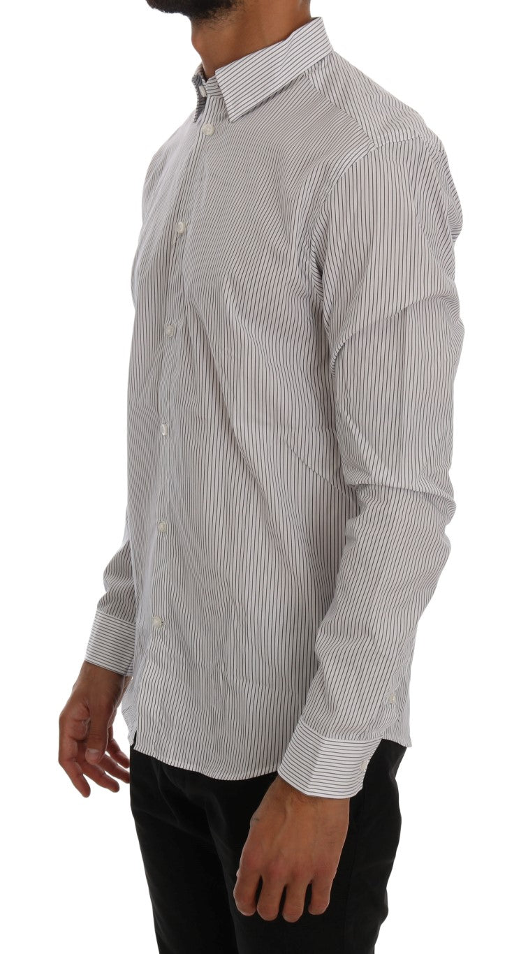 Frankie Morello White Blue Striped Casual Cotton Regular Fit Shirt | Regal Royce