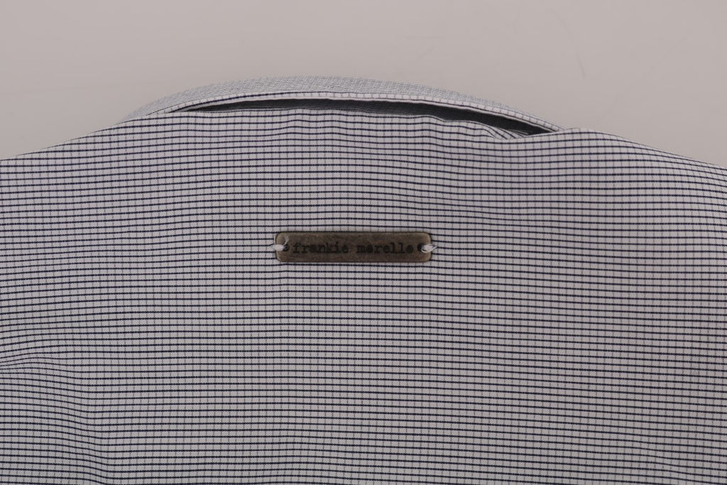 Frankie Morello White Blue Check Casual Cotton Regular Fit Shirt