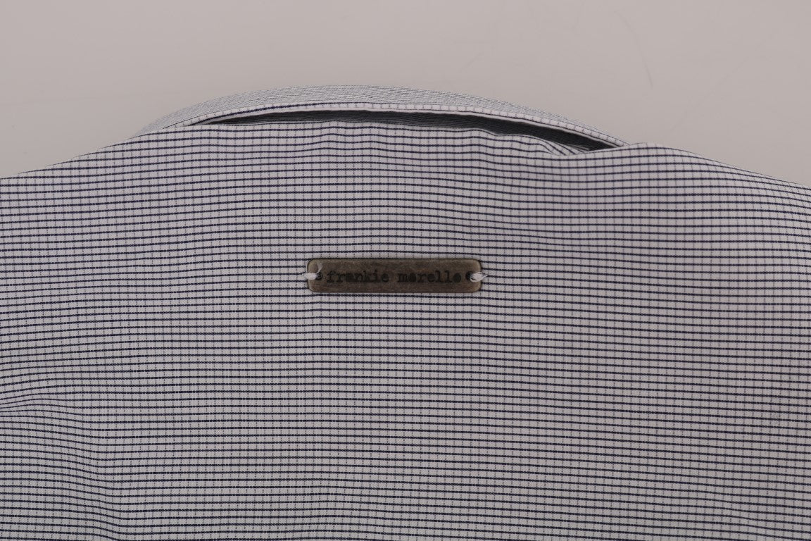Frankie Morello White Blue Check Casual Cotton Regular Fit Shirt | Regal Royce