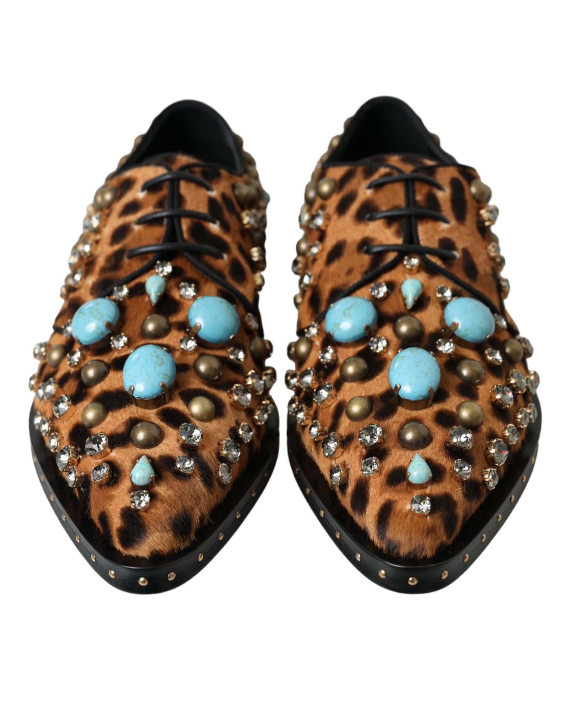 Dolce & Gabbana Brown Leopard Hair Crystal Dress Broque Shoes | Regal Royce