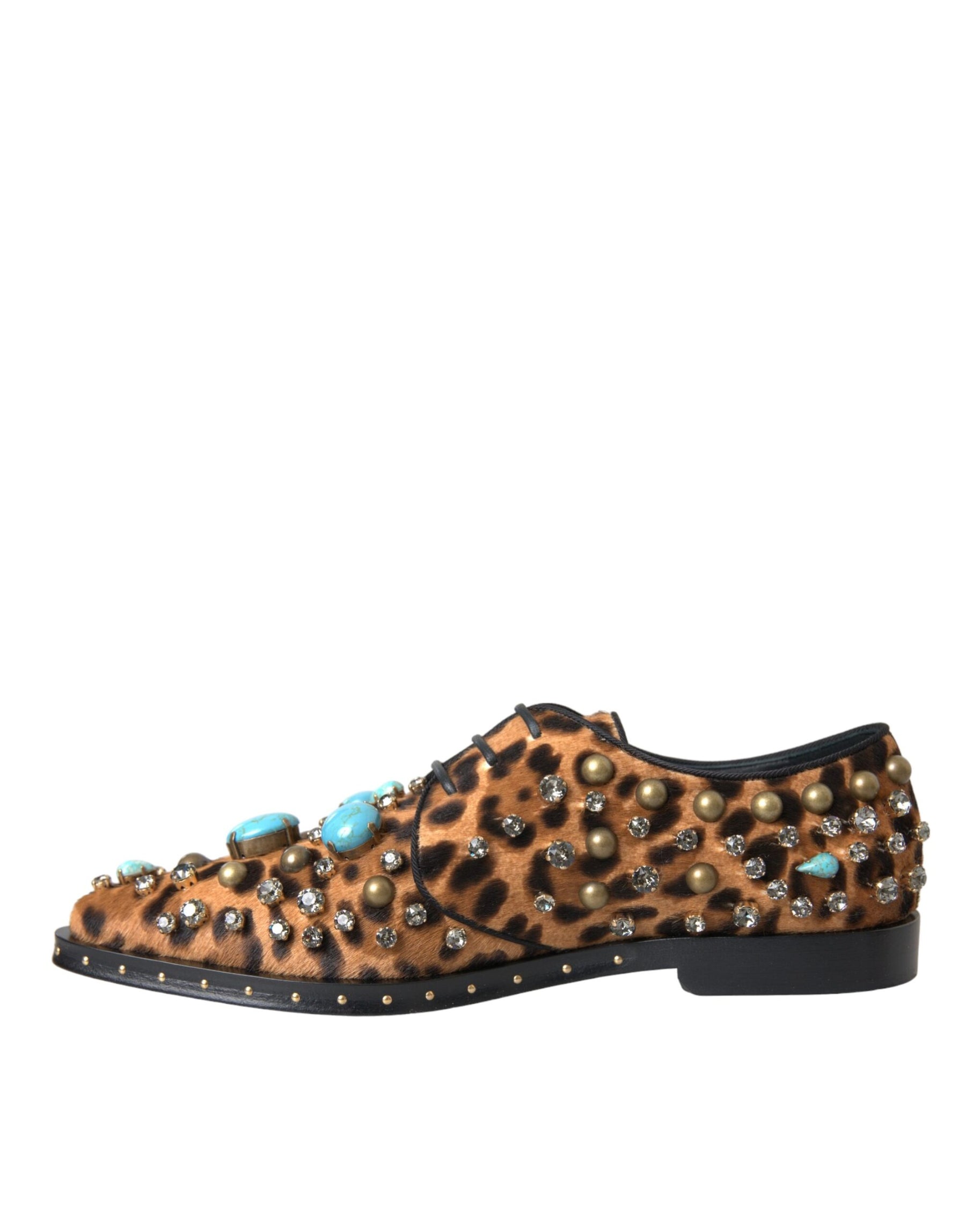 Dolce & Gabbana Brown Leopard Hair Crystal Dress Broque Shoes | Regal Royce