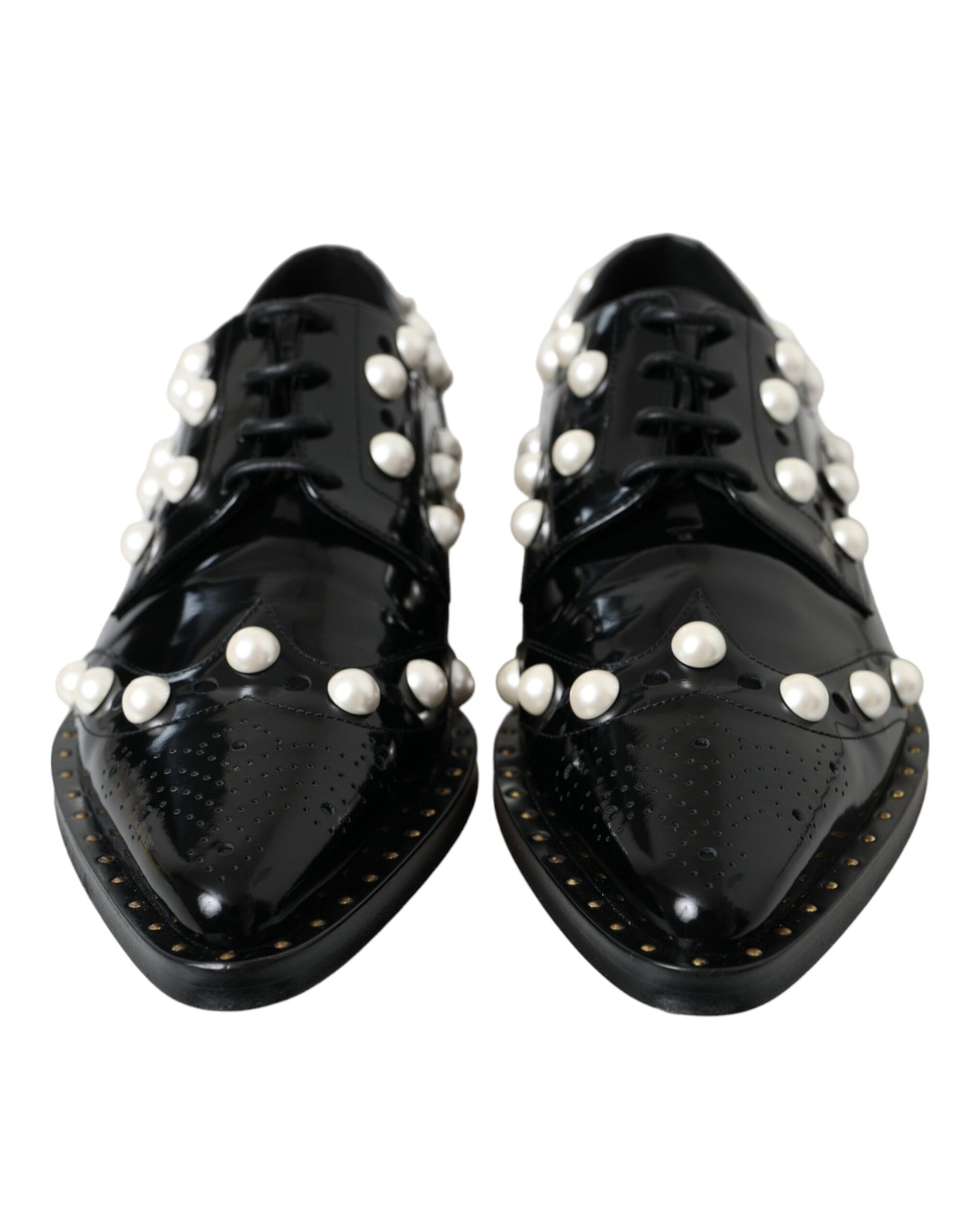 Dolce & Gabbana Black Leather Faux Pearl Dress Broque Shoes | Regal Royce