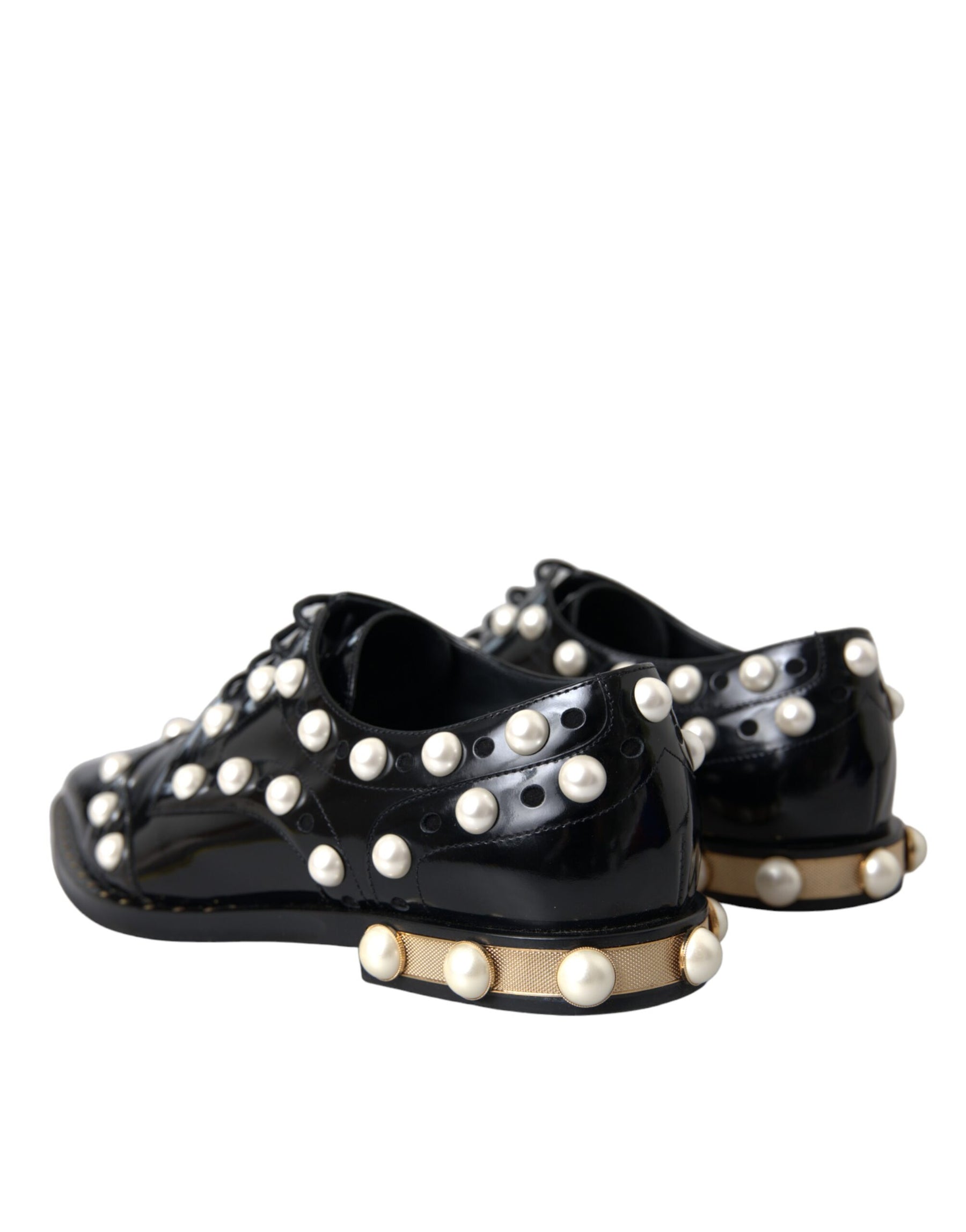 Dolce & Gabbana Black Leather Faux Pearl Dress Broque Shoes | Regal Royce