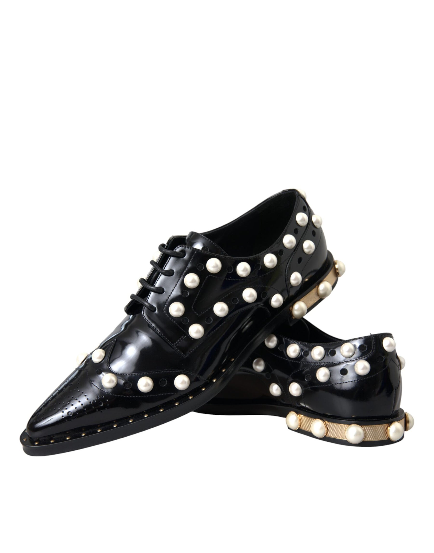 Dolce & Gabbana Black Leather Faux Pearl Dress Broque Shoes | Regal Royce