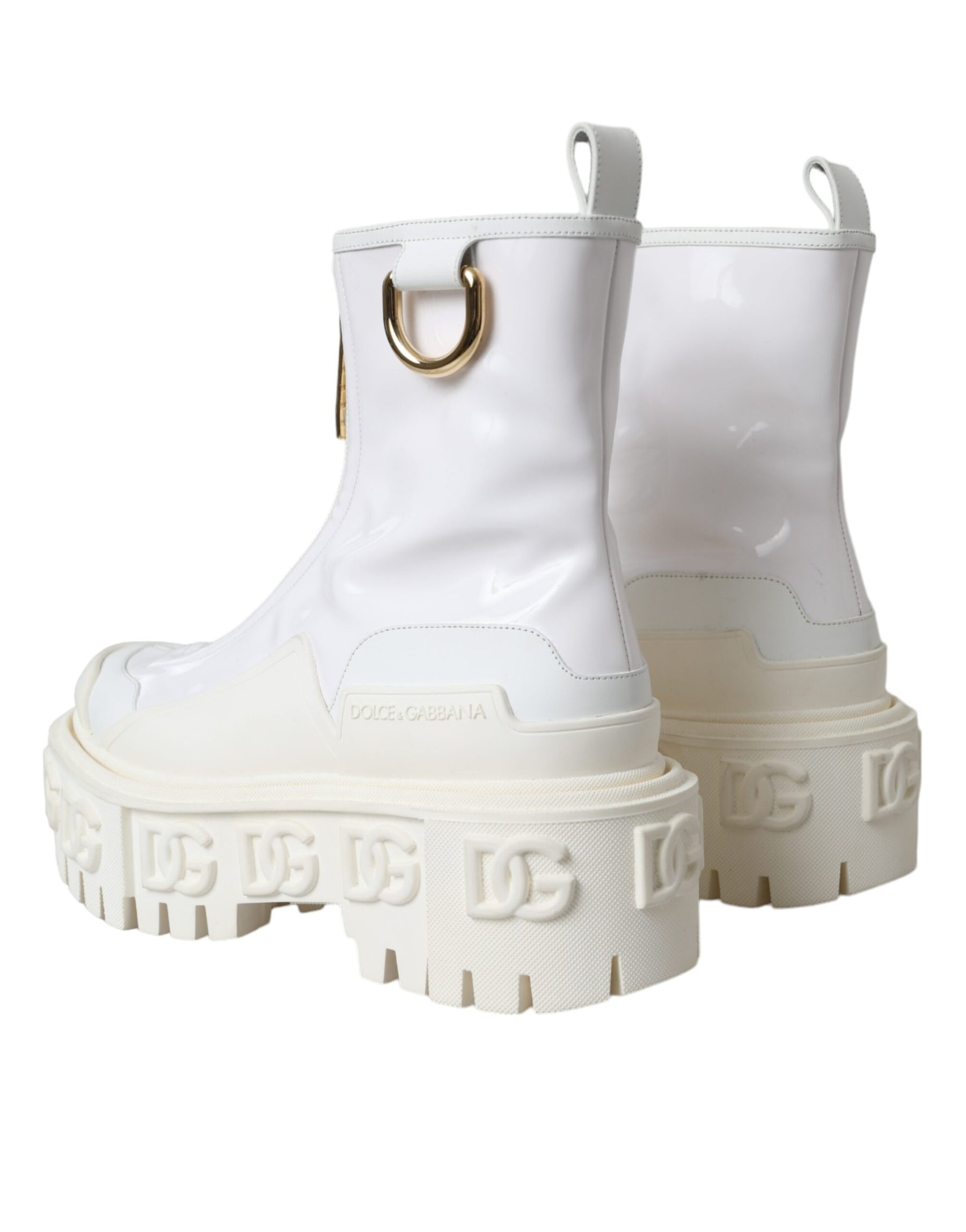 Dolce & Gabbana White Leather Rubber Logo Ankle Boots Shoes | Regal Royce