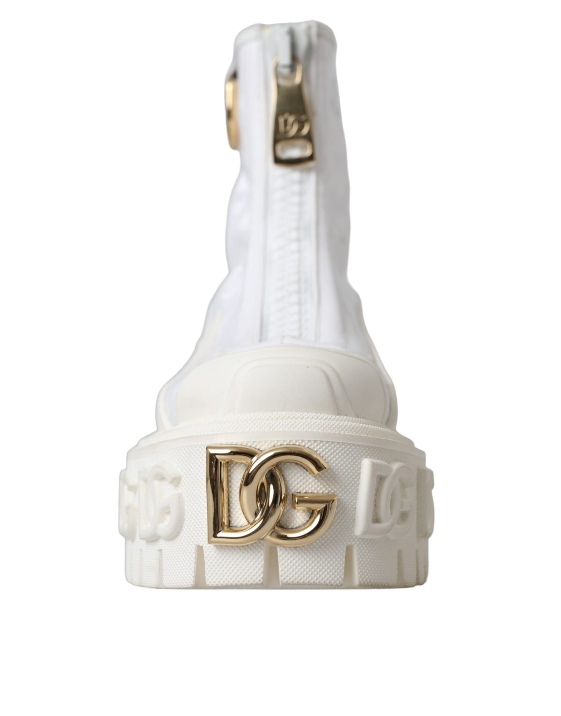 Dolce & Gabbana White Leather Rubber Logo Ankle Boots Shoes | Regal Royce