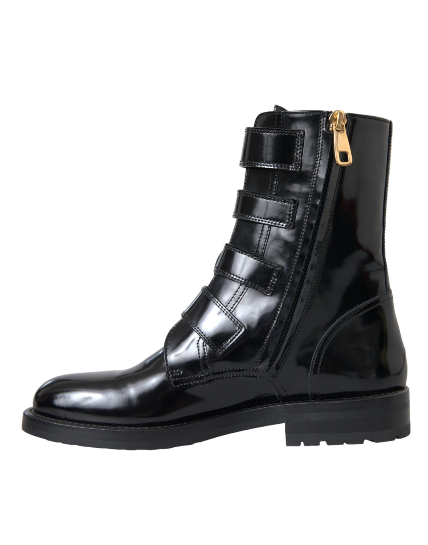 Dolce & Gabbana Black Leather Crystal Buckles Boots Shoes | Regal Royce