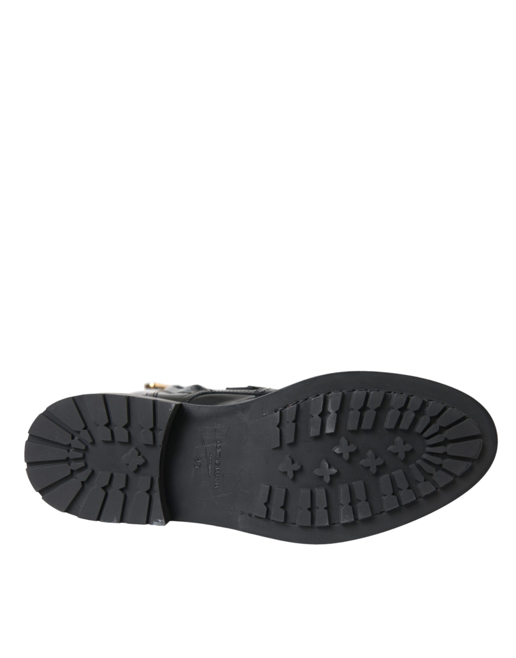 Dolce & Gabbana Black Leather Crystal Buckles Boots Shoes | Regal Royce