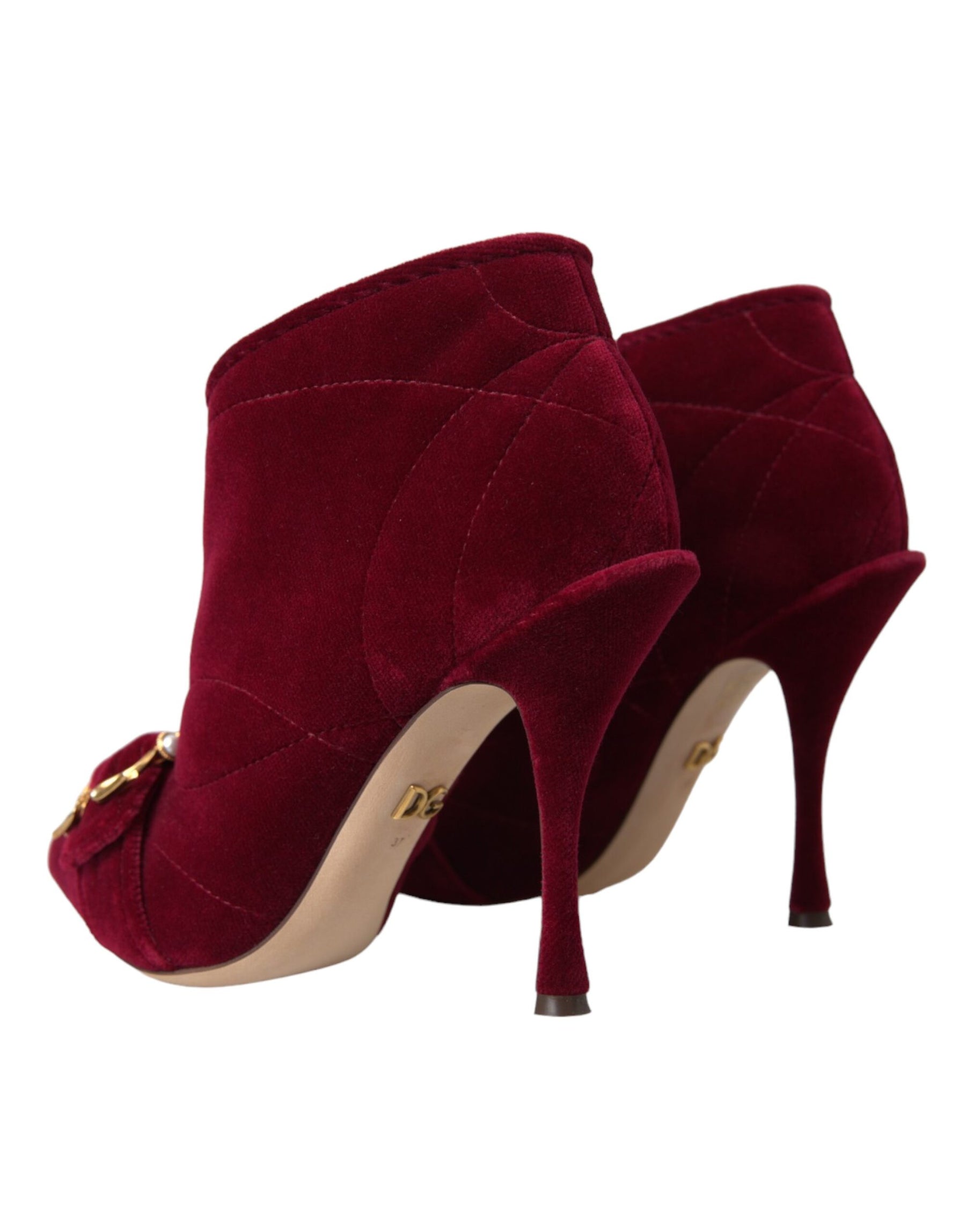 Dolce & Gabbana Dark Red Velvet Devotion Buckle Boots Shoes | Regal Royce