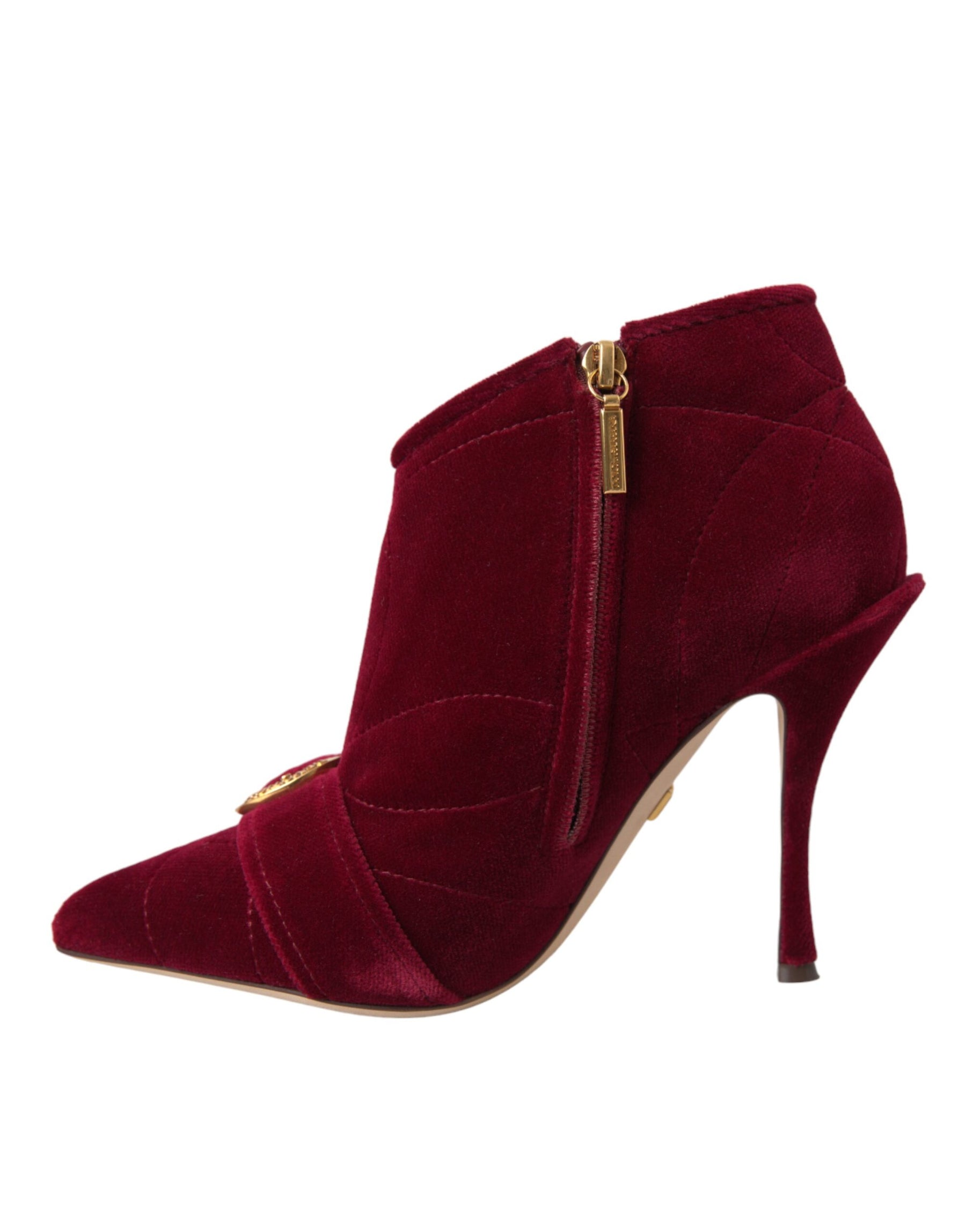 Dolce & Gabbana Dark Red Velvet Devotion Buckle Boots Shoes | Regal Royce