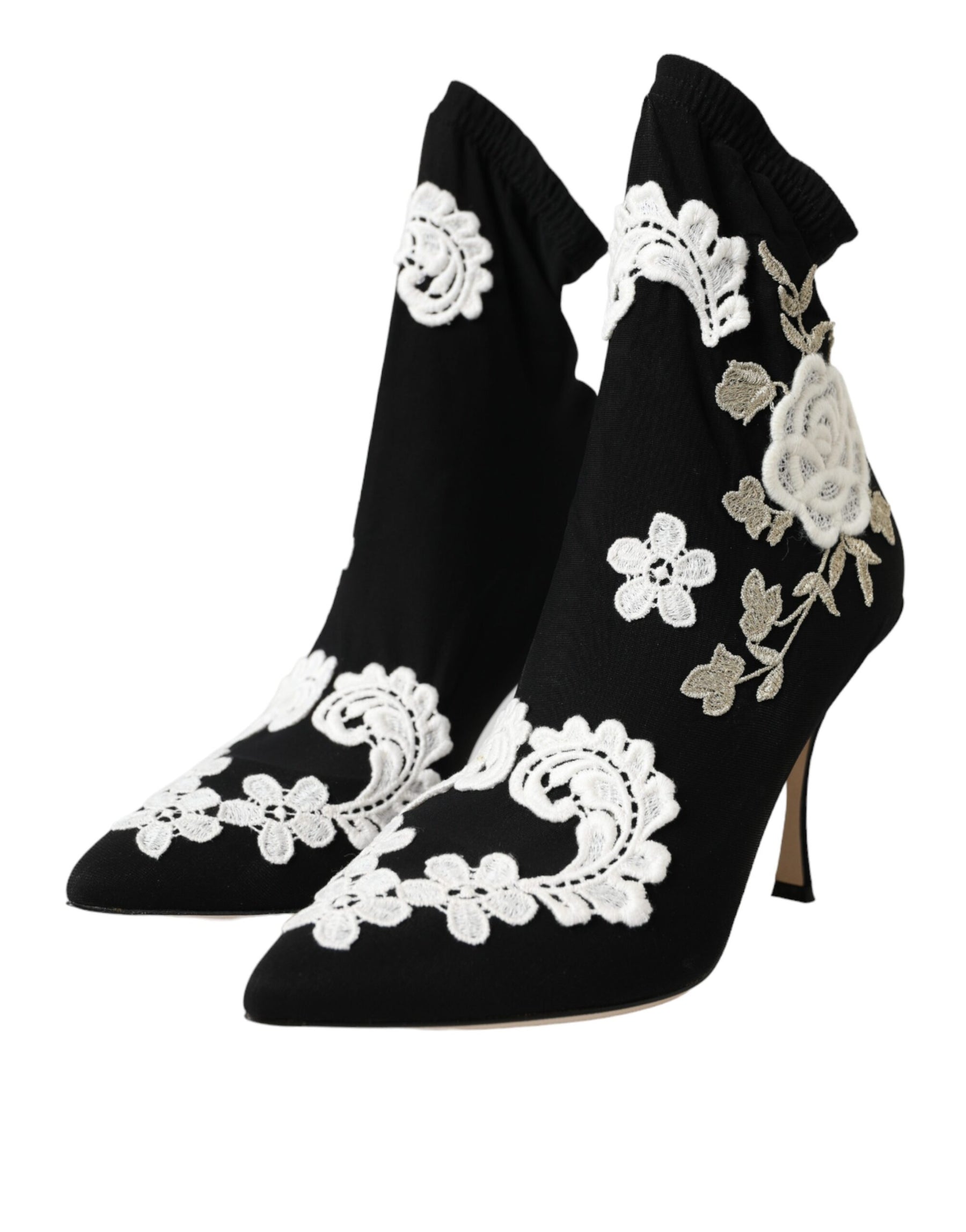 Dolce & Gabbana Black White Embroidery Slip On Boots Shoes | Regal Royce