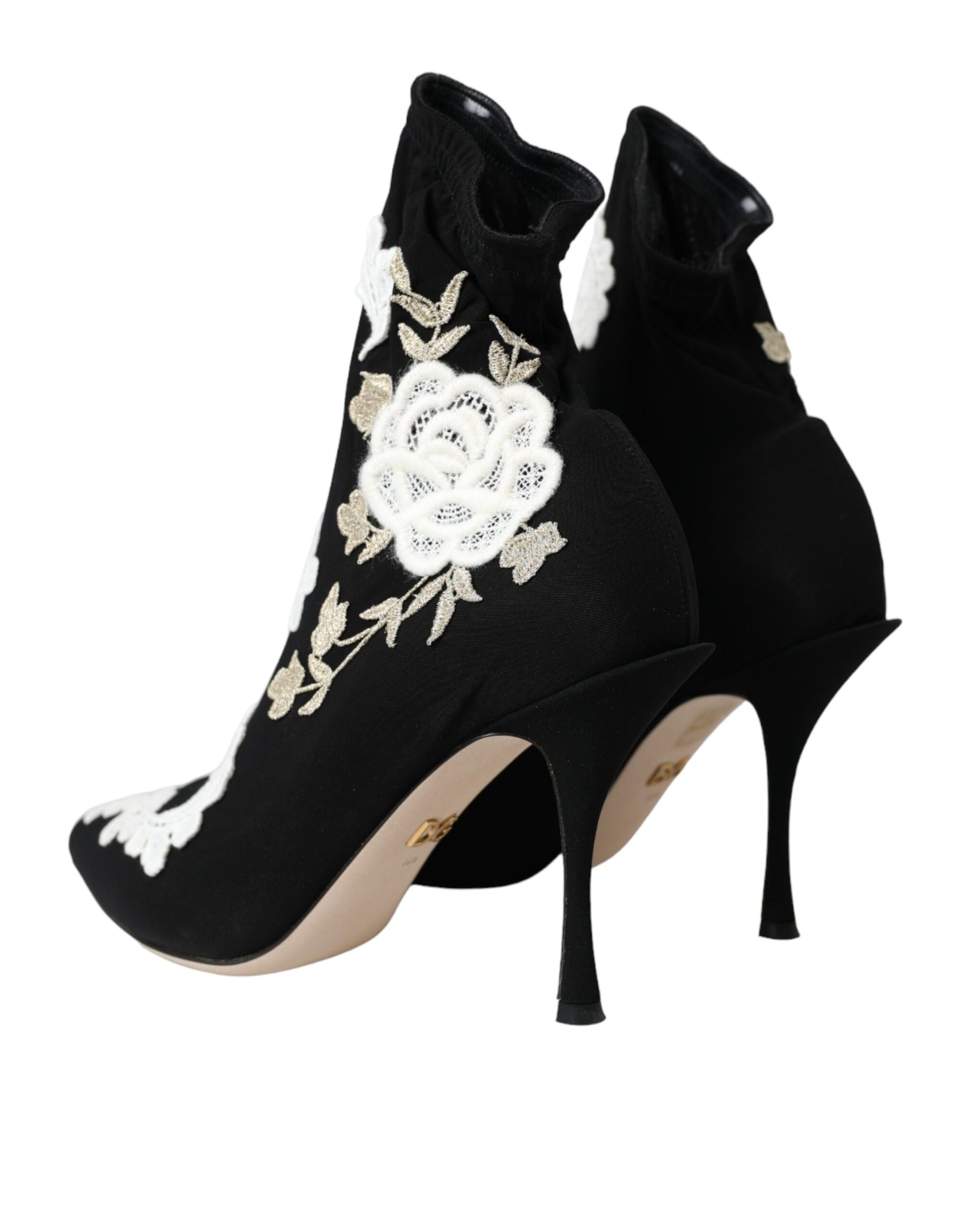 Dolce & Gabbana Black White Embroidery Slip On Boots Shoes | Regal Royce
