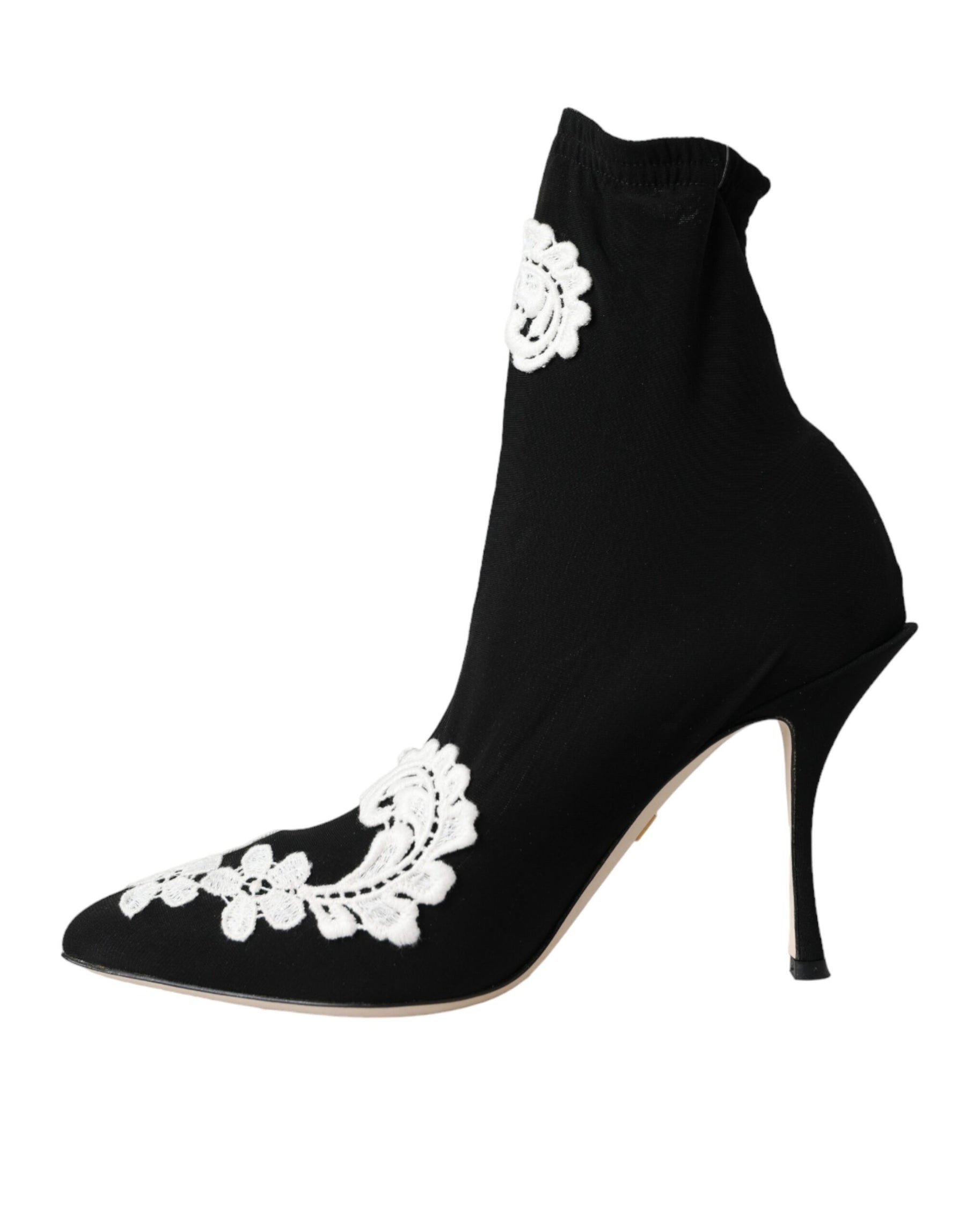 Dolce & Gabbana Black White Embroidery Slip On Boots Shoes | Regal Royce