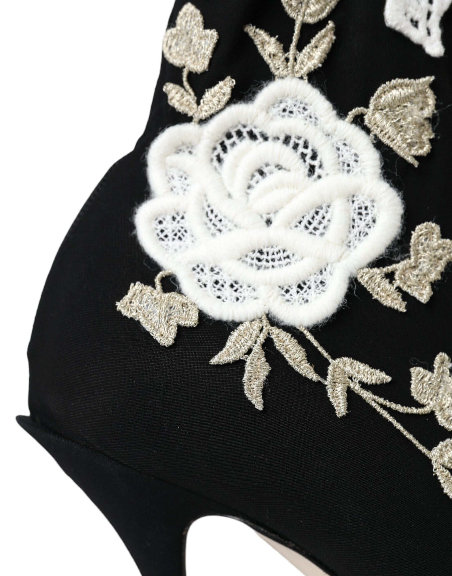 Dolce & Gabbana Black White Embroidery Slip On Boots Shoes | Regal Royce