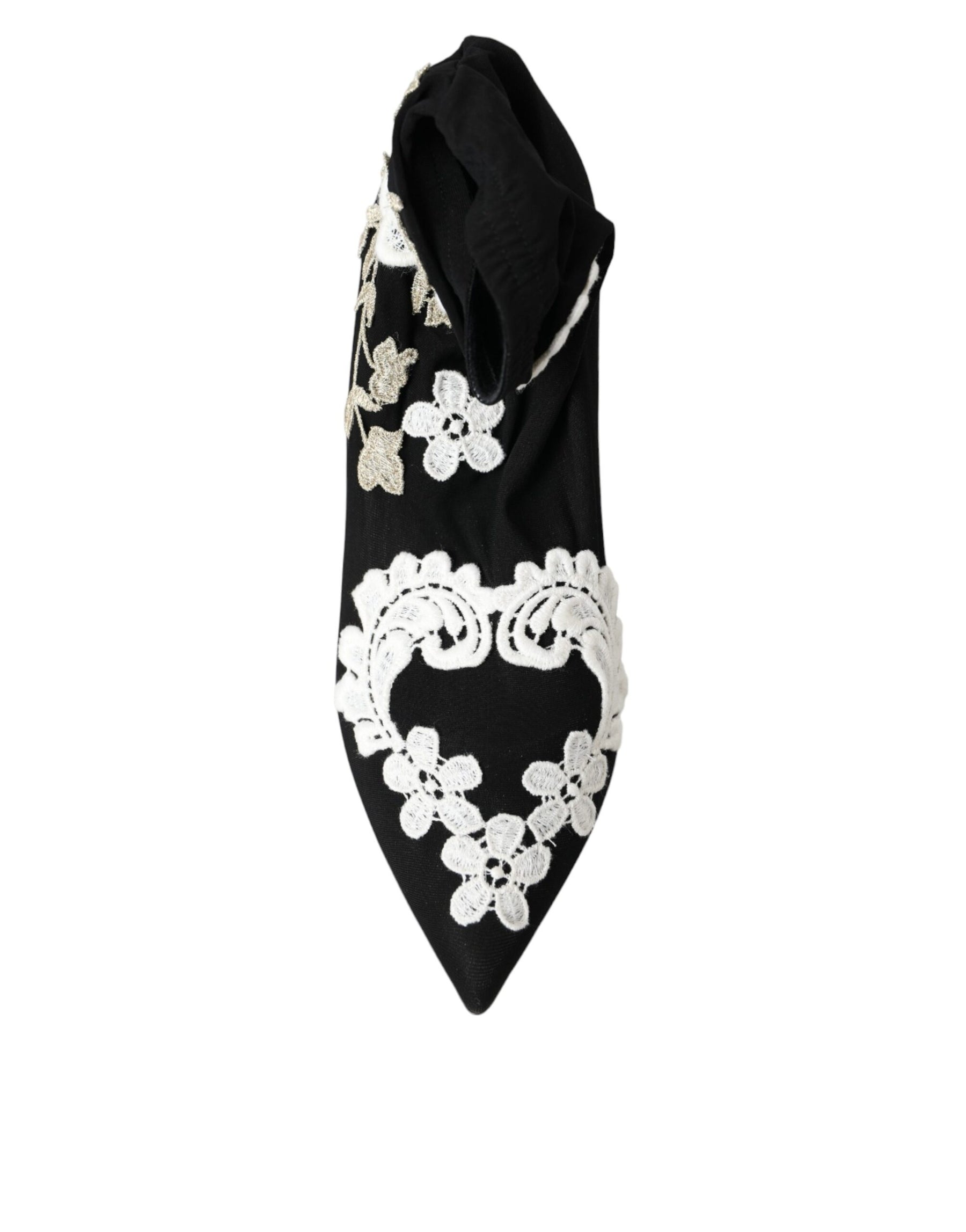 Dolce & Gabbana Black White Embroidery Slip On Boots Shoes | Regal Royce