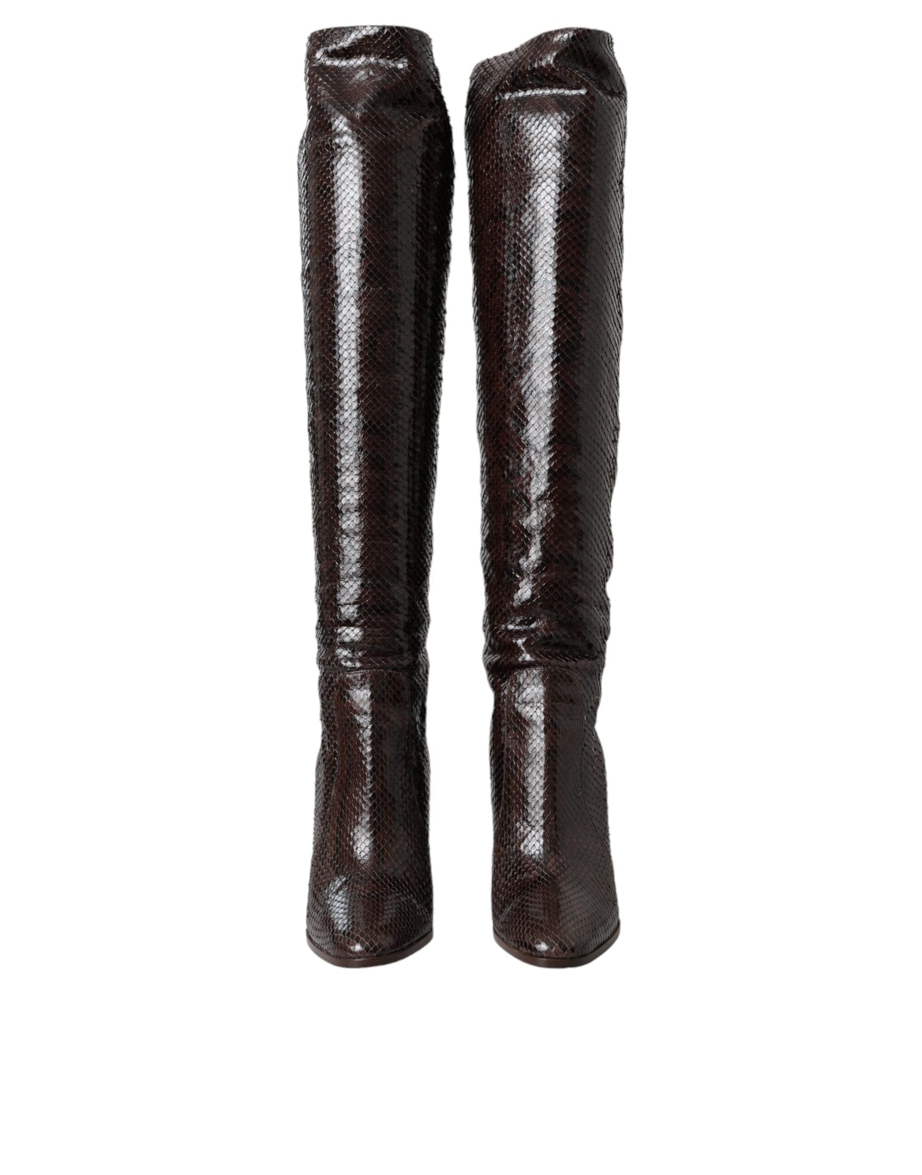 Dolce & Gabbana Brown Exotic Leather Heels High Boots Shoes | Regal Royce