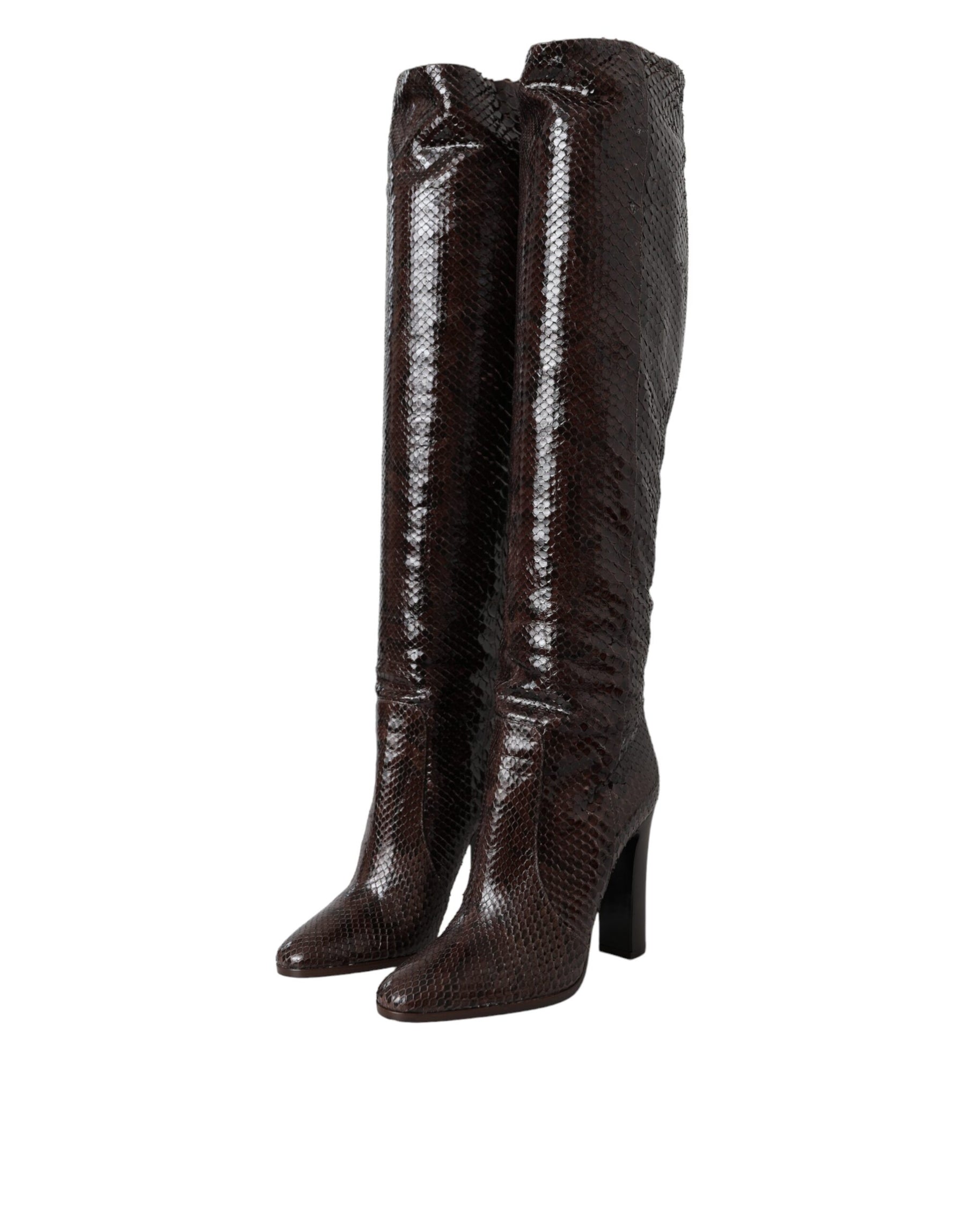 Dolce & Gabbana Brown Exotic Leather Heels High Boots Shoes | Regal Royce