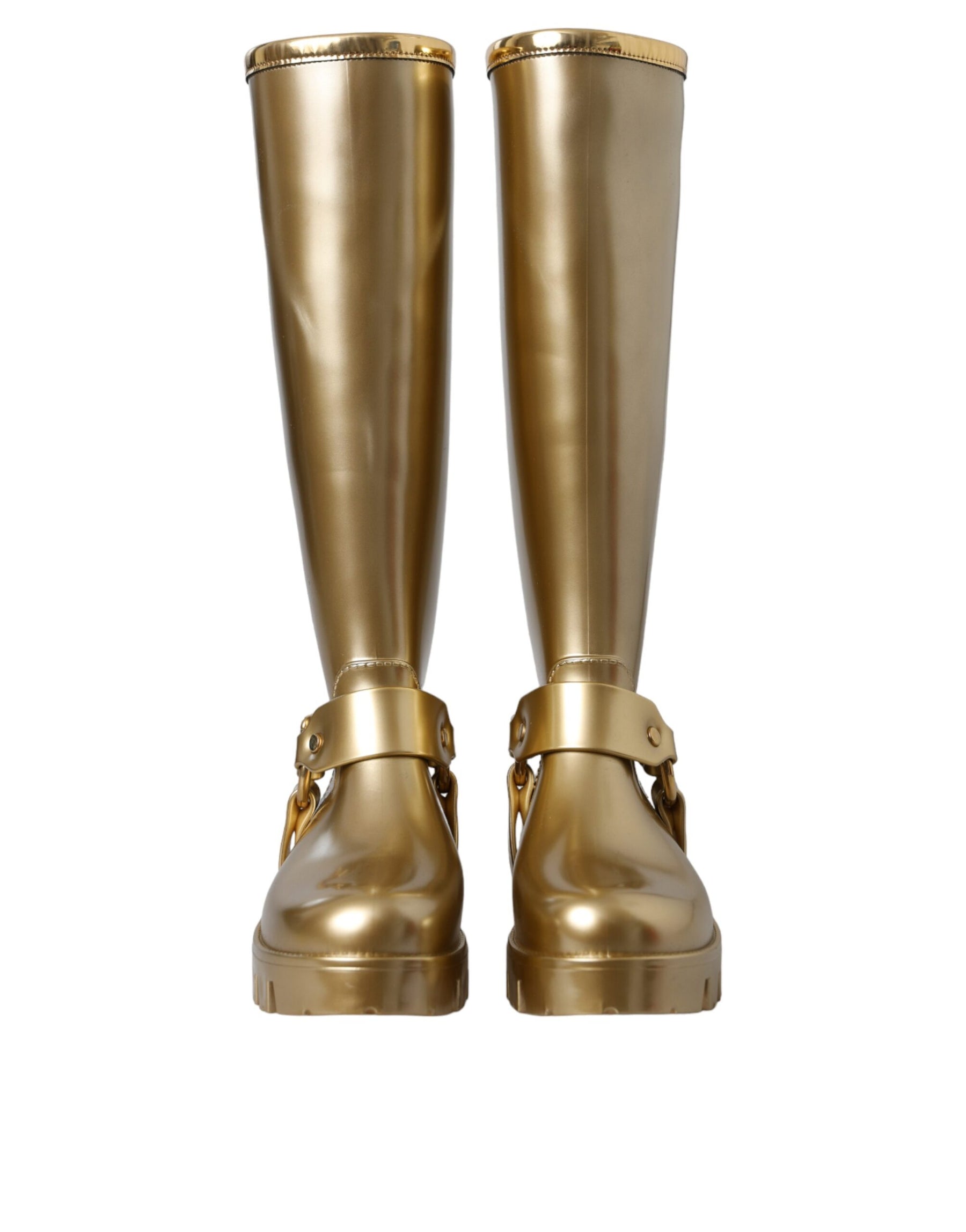 Dolce & Gabbana Metallic Gold Rubber PVC Rain Boots Shoes | Regal Royce