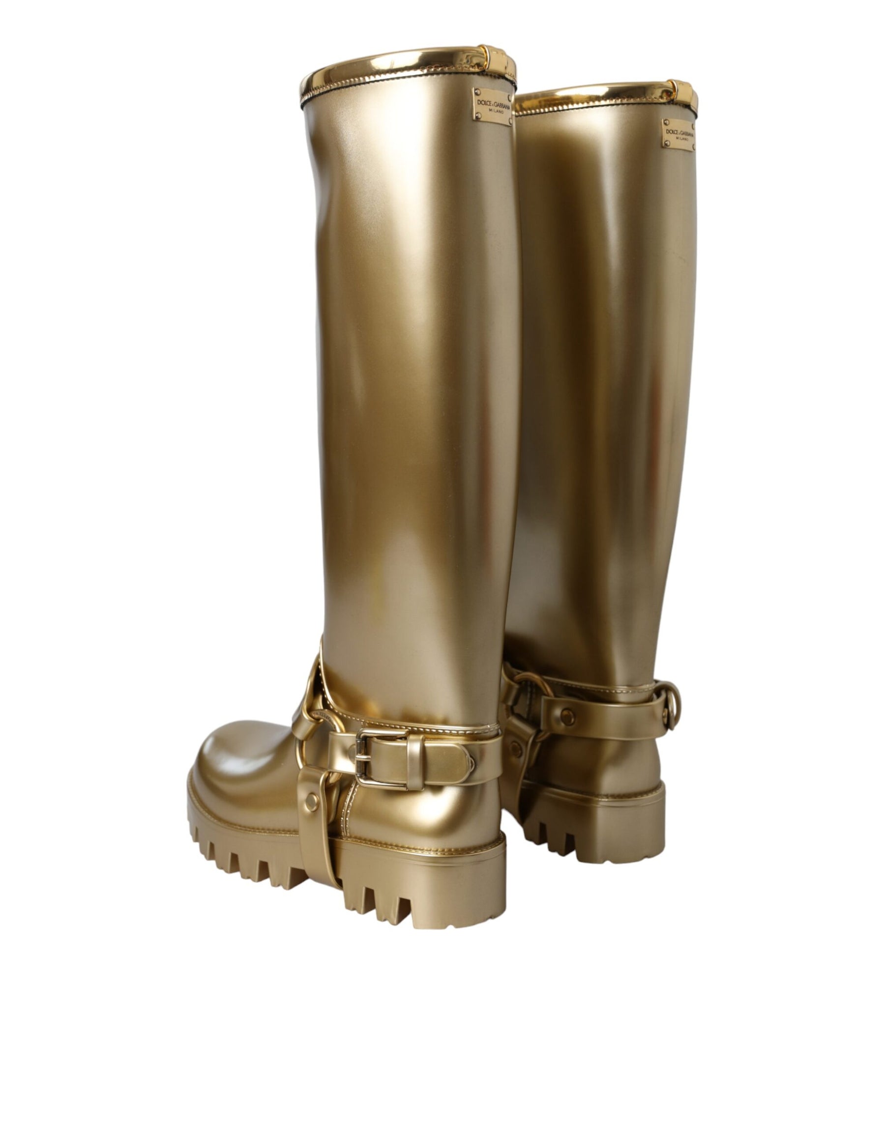 Dolce & Gabbana Metallic Gold Rubber PVC Rain Boots Shoes | Regal Royce