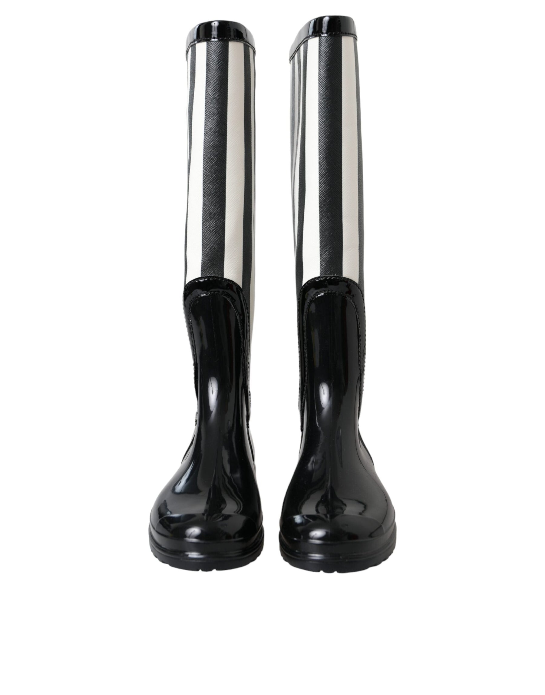 Dolce & Gabbana Black Rubber Knee High Flat Boots Shoes | Regal Royce